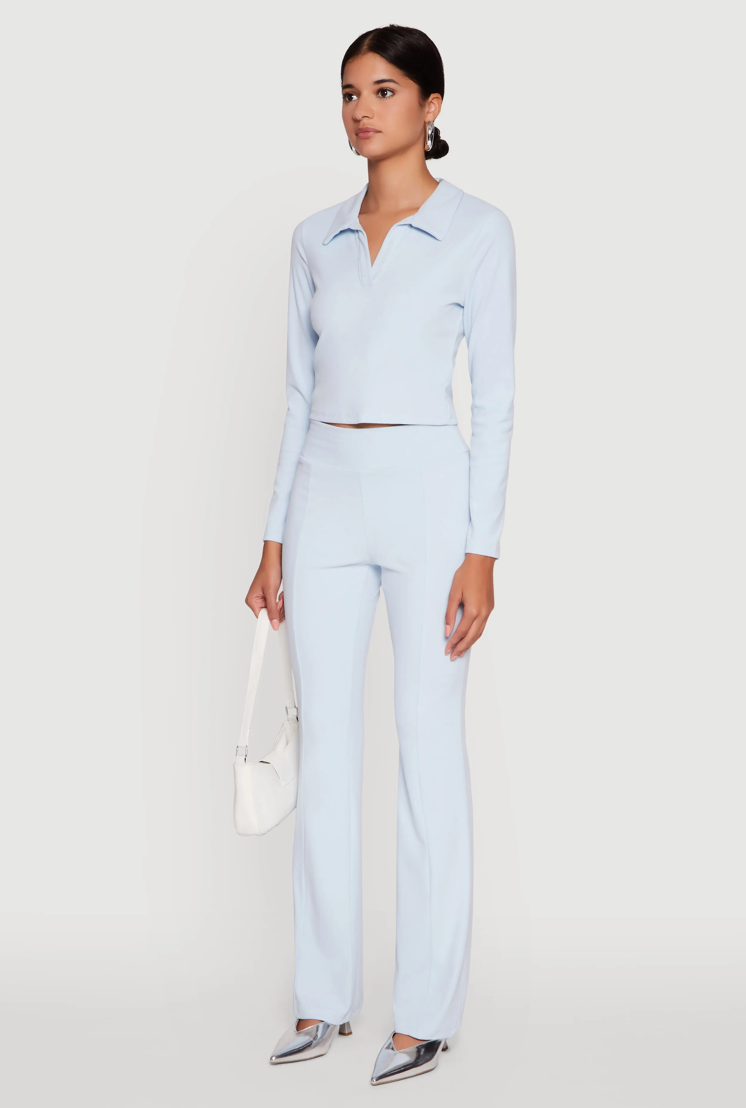 Brushed Knit Cropped Johnny Collar Polo Shirt sold by Rainbow product image thumbnail 5