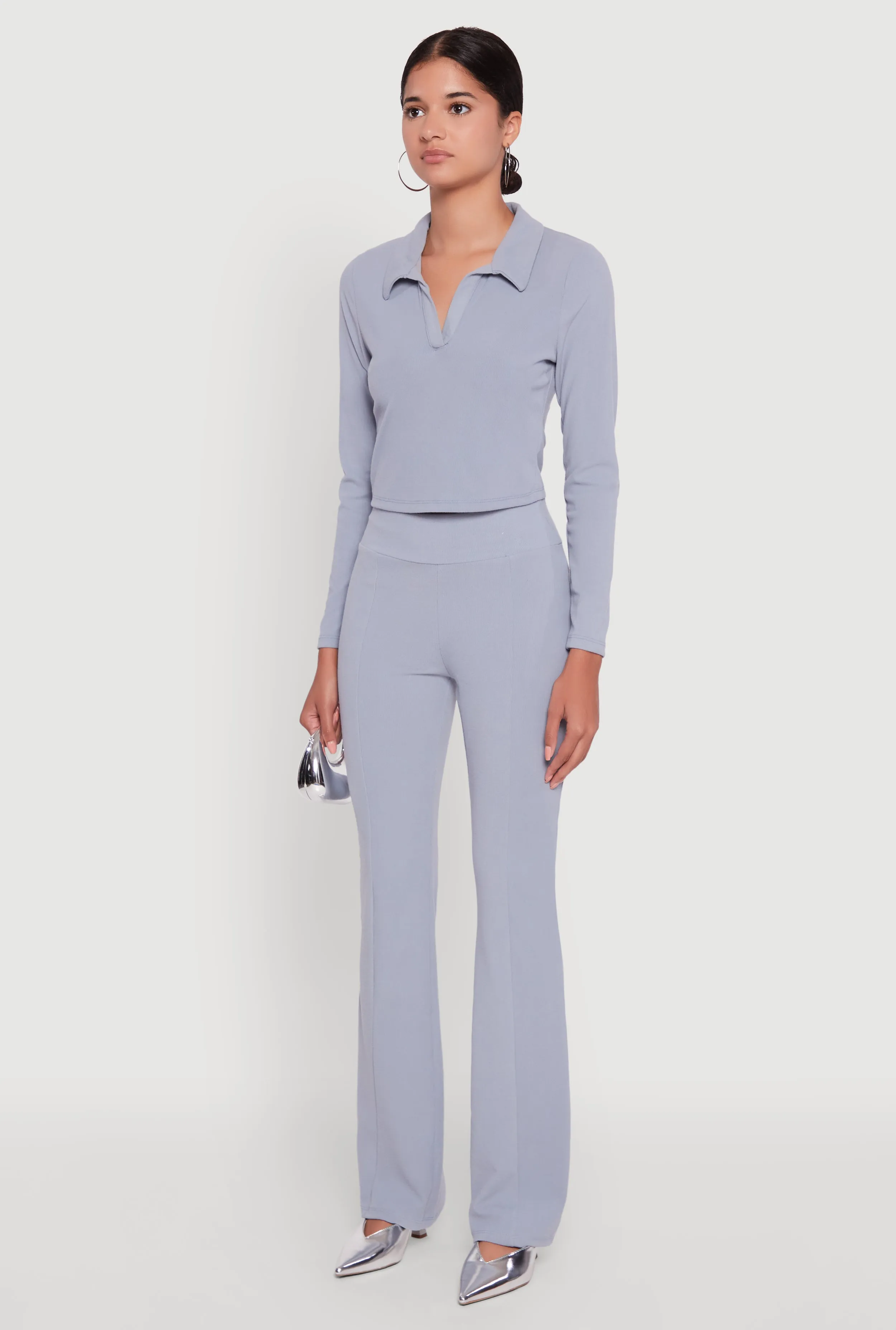 Brushed Knit Cropped Johnny Collar Polo Shirt sold by Rainbow product image thumbnail 5