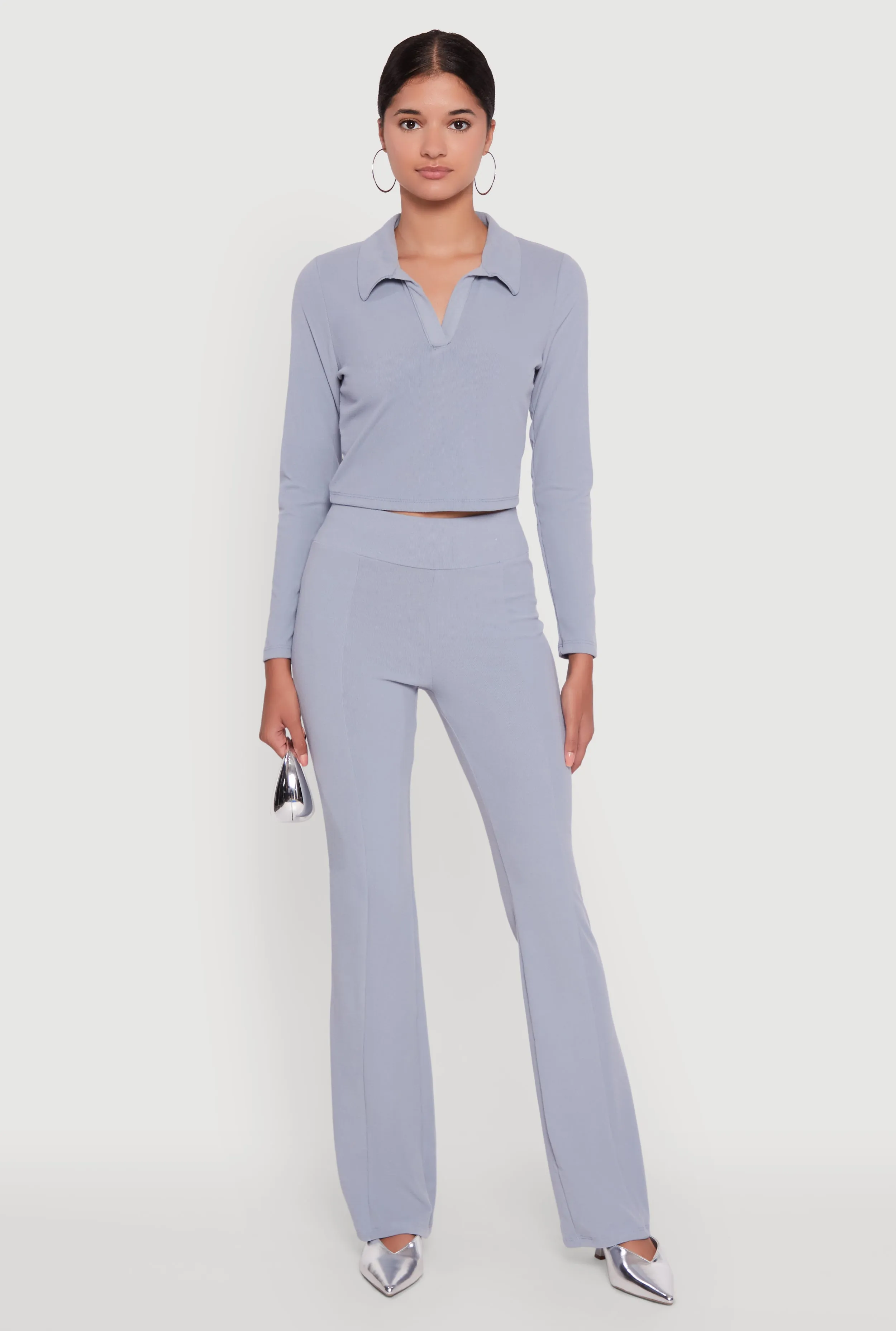 Brushed Knit Cropped Johnny Collar Polo Shirt sold by Rainbow product image thumbnail 2