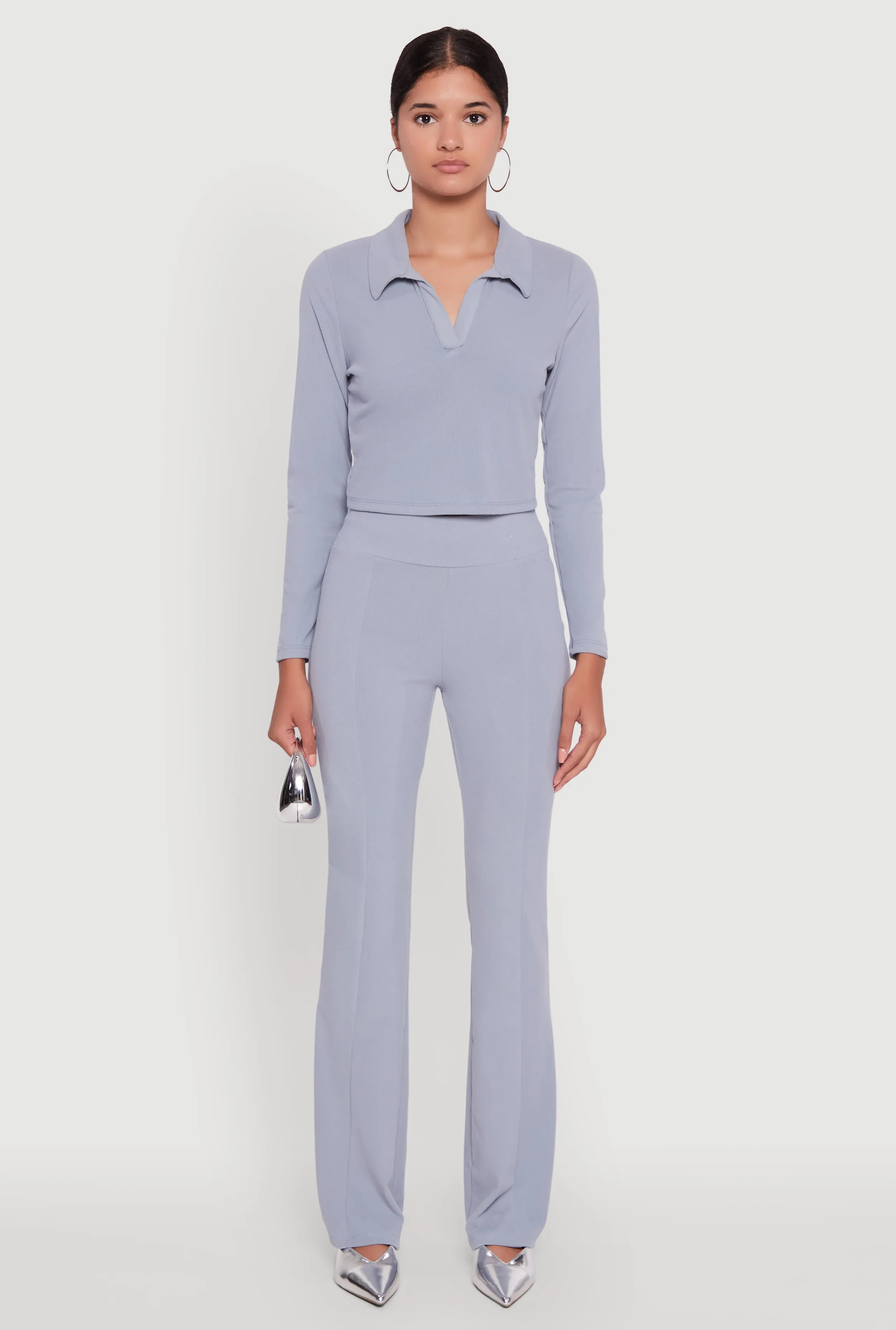 Brushed Knit Cropped Johnny Collar Polo Shirt sold by Rainbow product image thumbnail 3