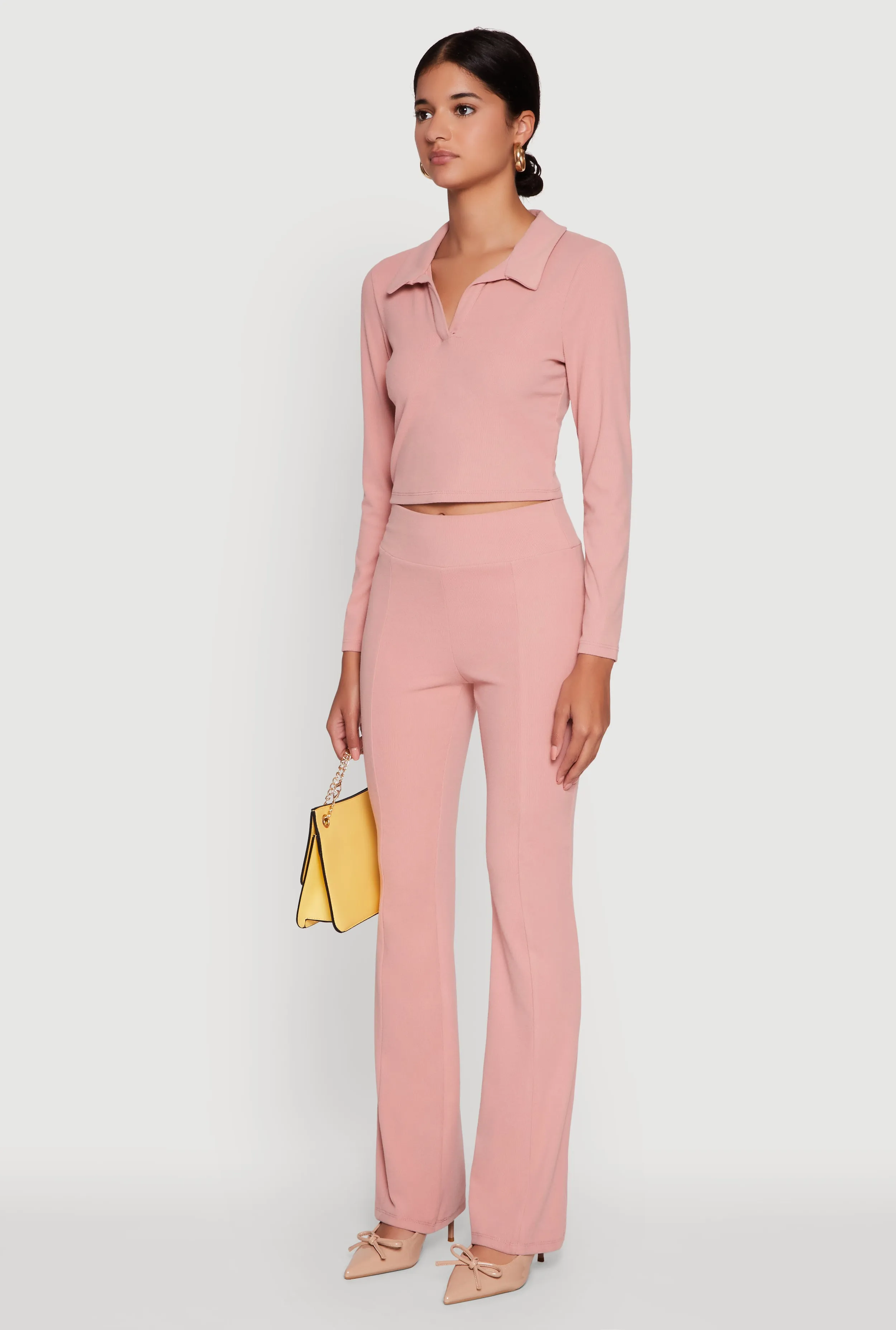 Brushed Knit Cropped Johnny Collar Polo Shirt sold by Rainbow product image thumbnail 5