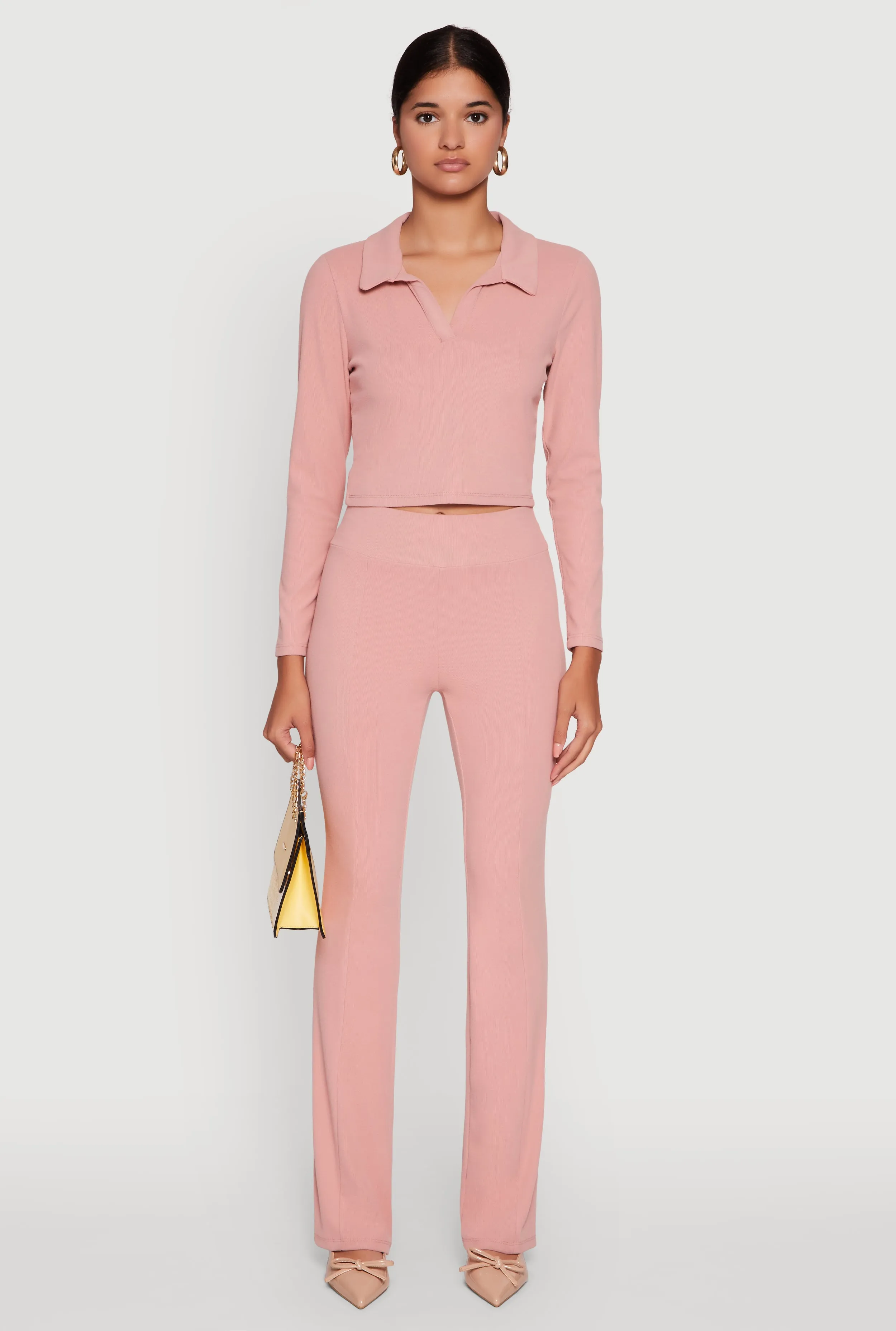 Brushed Knit Cropped Johnny Collar Polo Shirt sold by Rainbow product image thumbnail 2