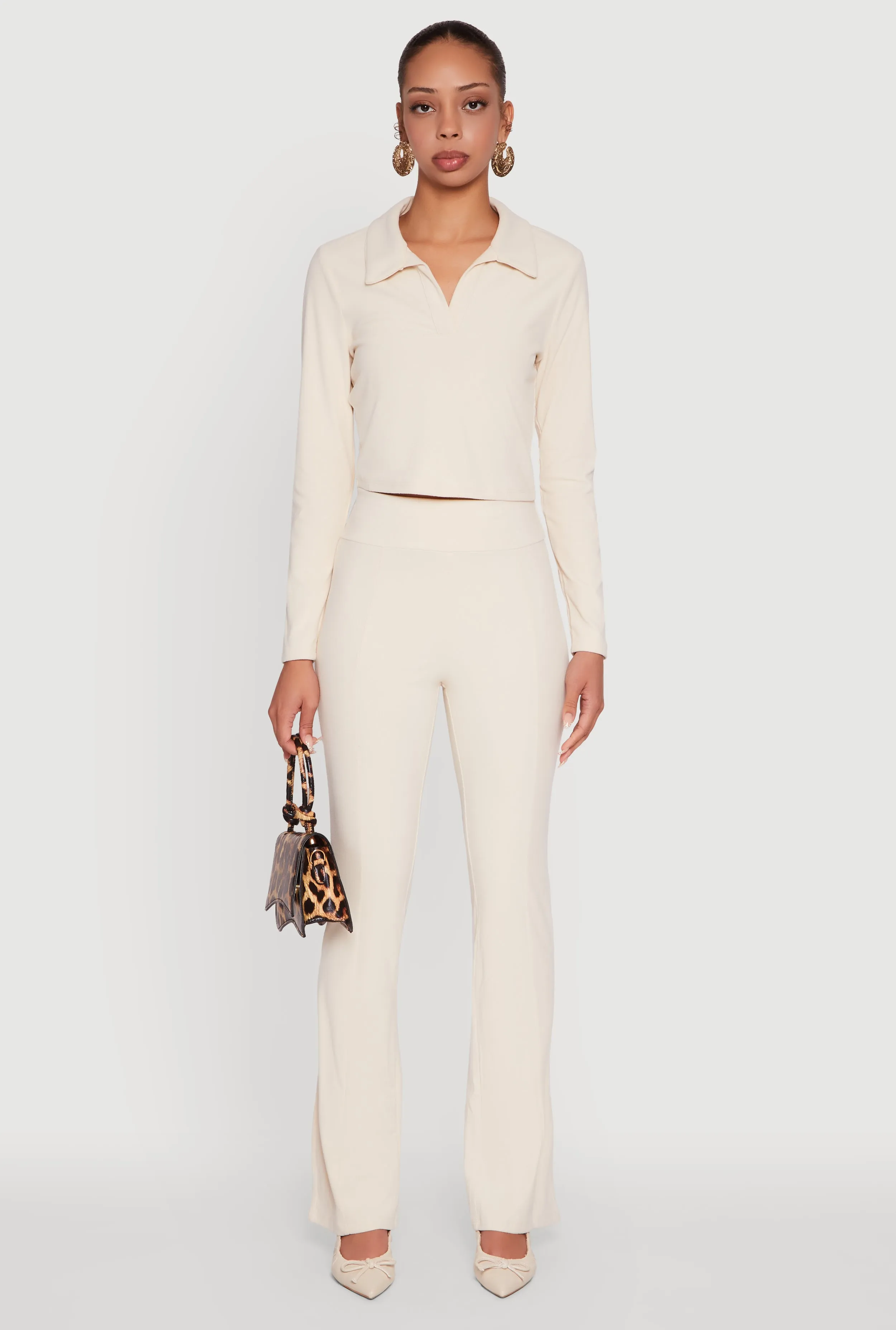 Brushed Knit Cropped Johnny Collar Polo Shirt sold by Rainbow product image thumbnail 2