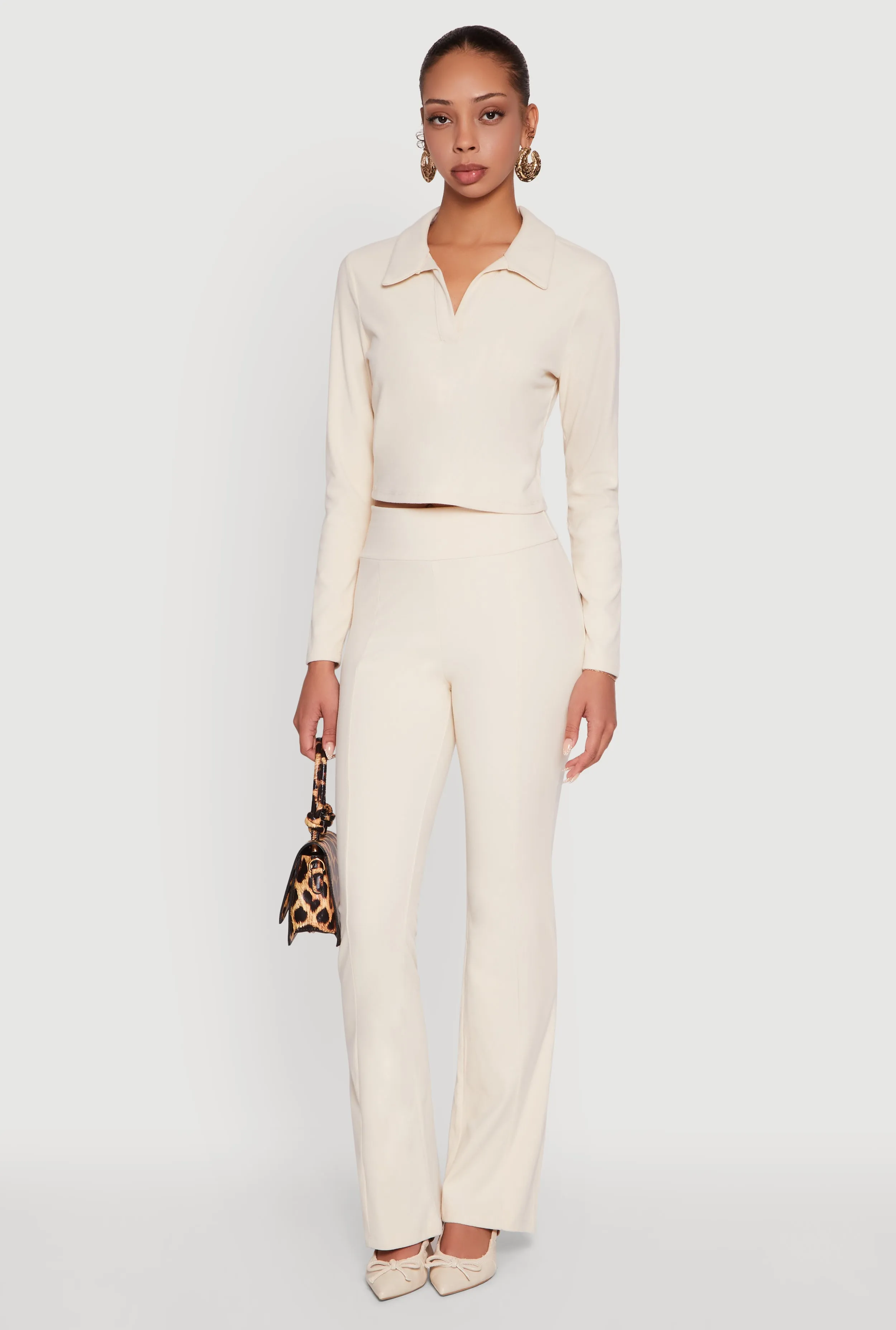 Brushed Knit Cropped Johnny Collar Polo Shirt sold by Rainbow product image thumbnail 3