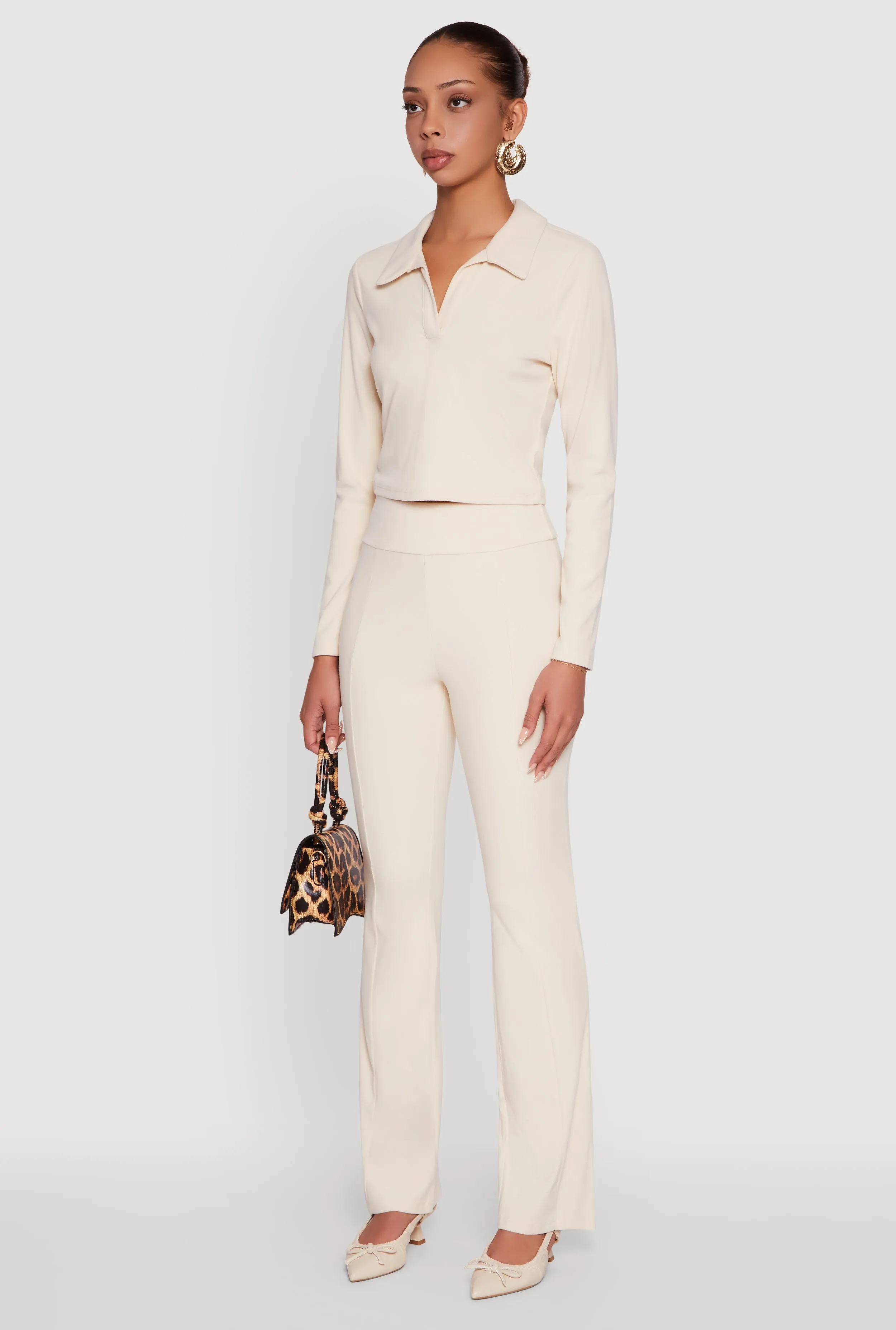 Brushed Knit Cropped Johnny Collar Polo Shirt sold by Rainbow product image thumbnail 5