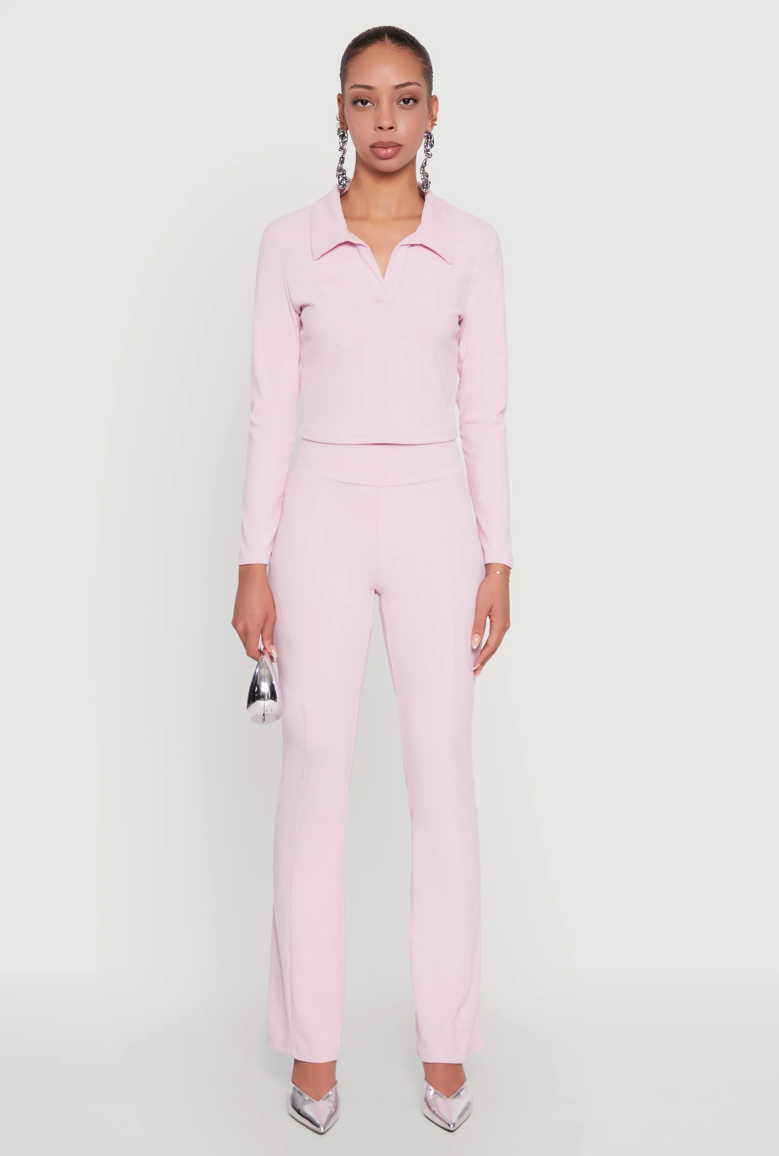 Brushed Knit Cropped Johnny Collar Polo Shirt sold by Rainbow product image thumbnail 3