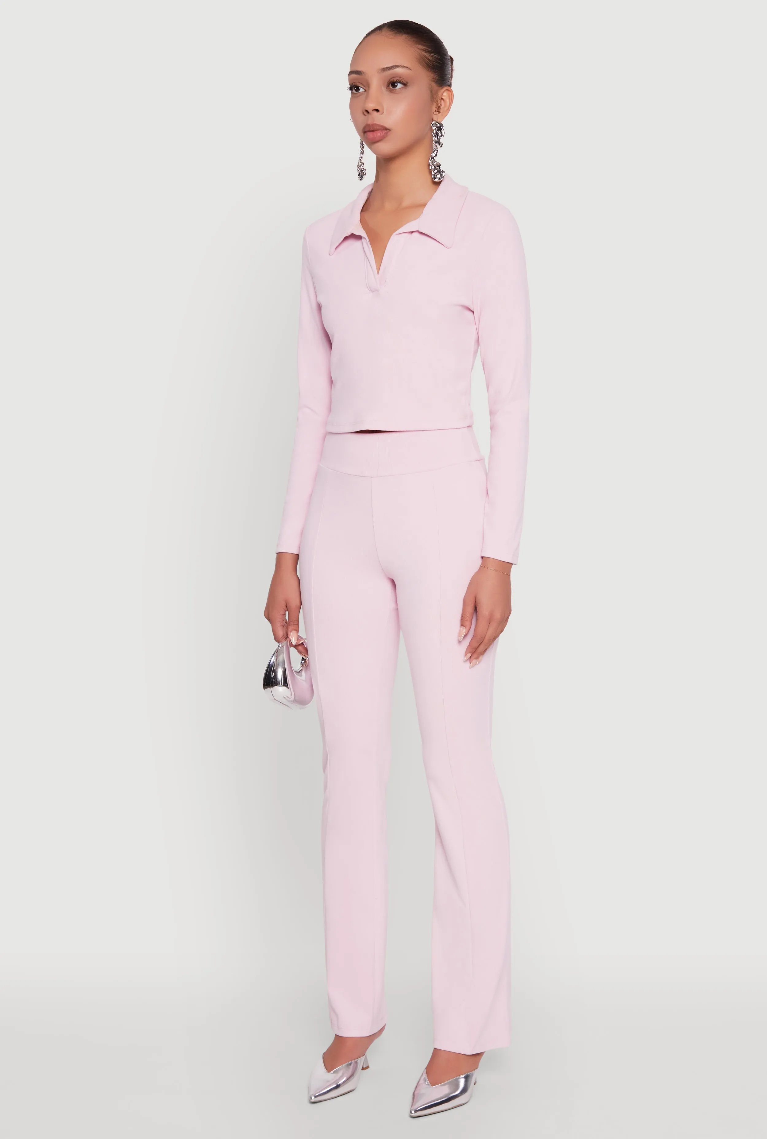 Brushed Knit Cropped Johnny Collar Polo Shirt sold by Rainbow product image thumbnail 5