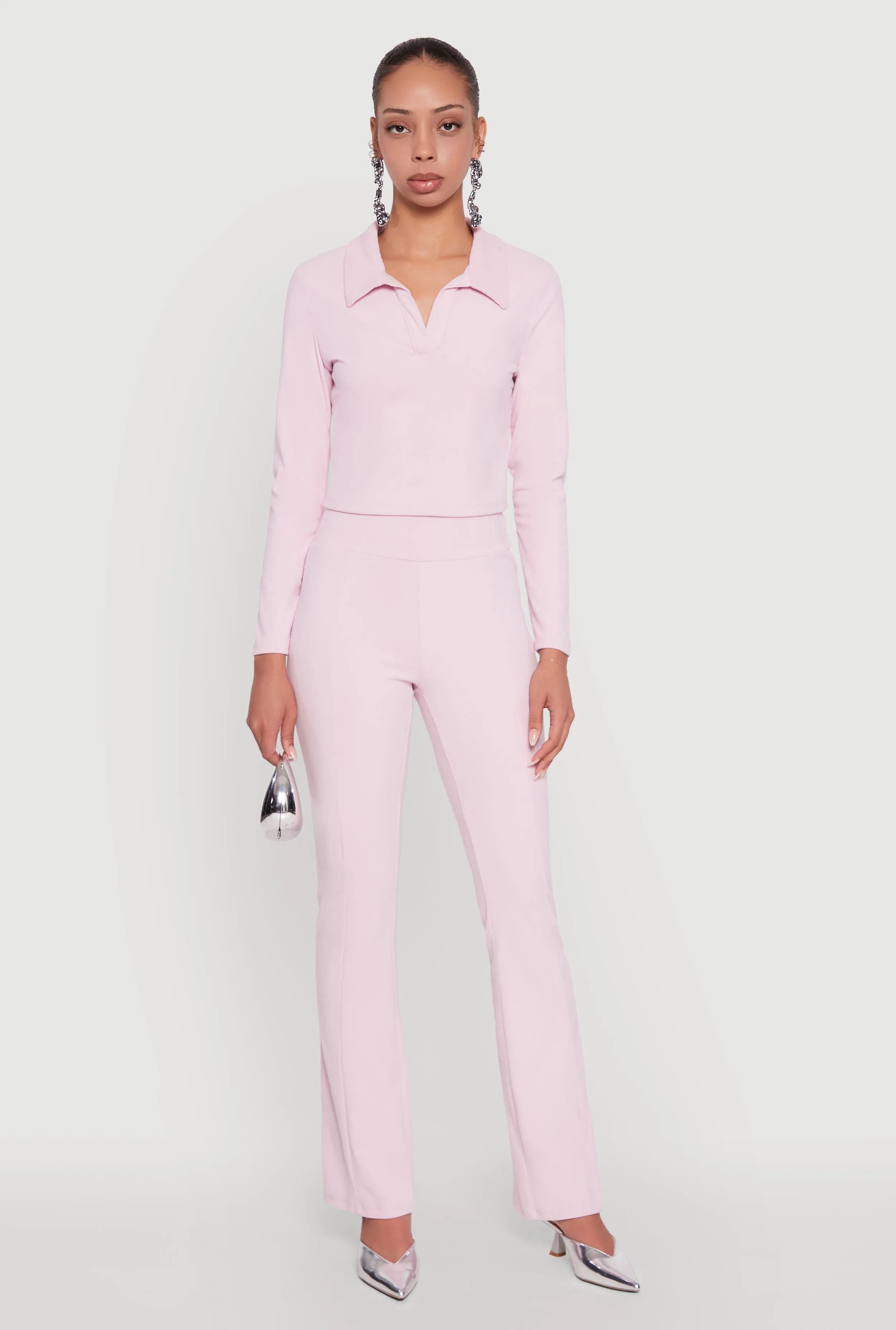 Brushed Knit Cropped Johnny Collar Polo Shirt sold by Rainbow product image thumbnail 2