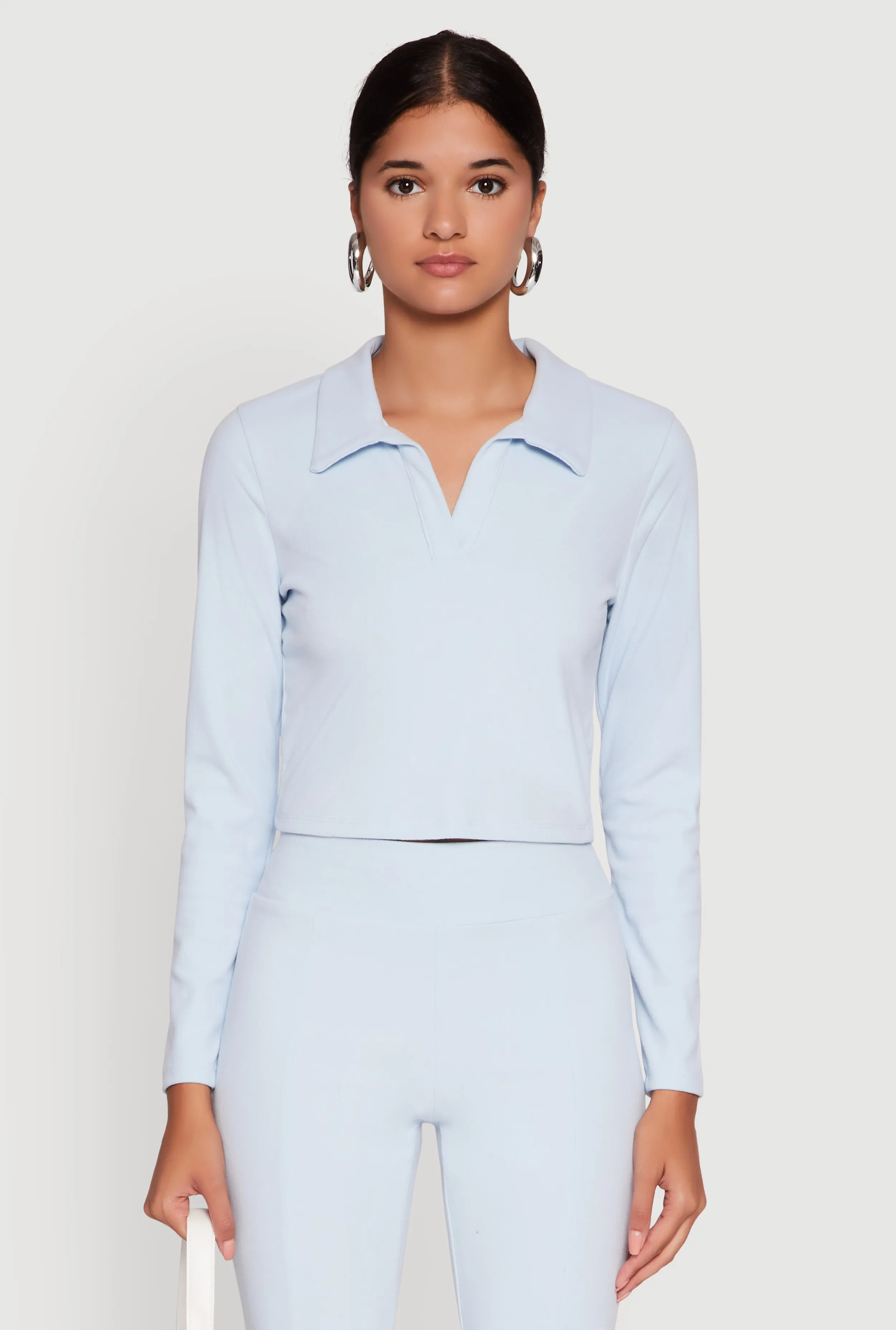 Brushed Knit Cropped Johnny Collar Polo Shirt sold by Rainbow product image thumbnail 3