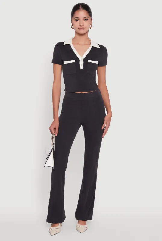 Brushed Knit Pintuck Pull On Flared Dress Pants sold by Rainbow