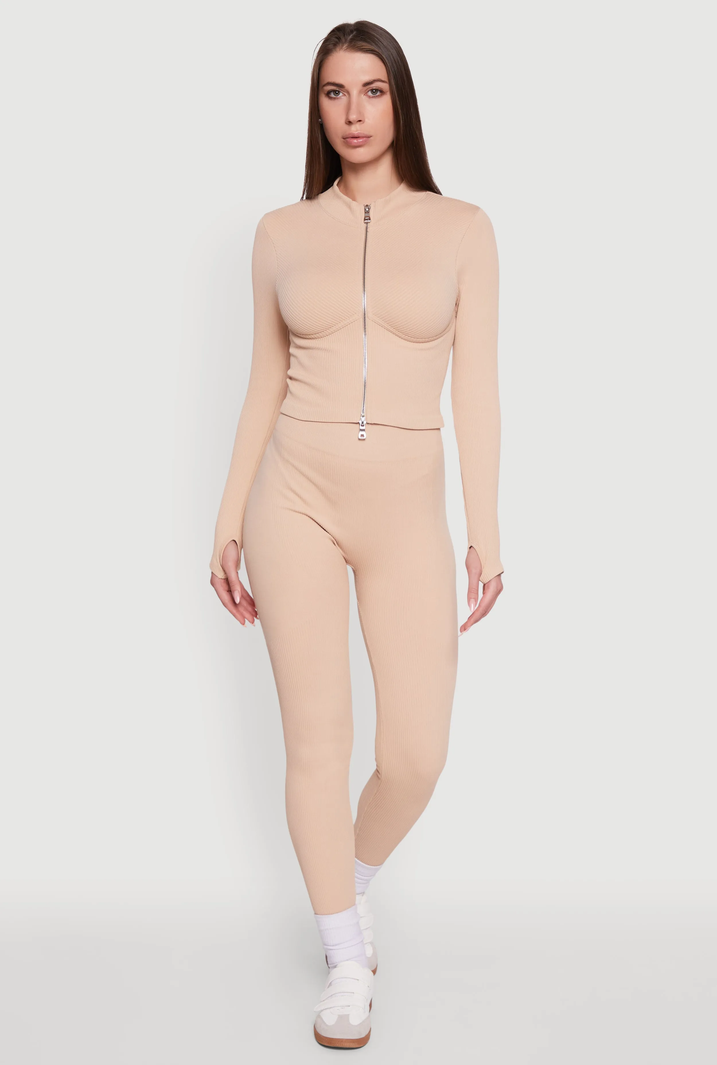 Seamless Ribbed Bustier Detail Cropped Track Jacket sold by Rainbow product image thumbnail 2