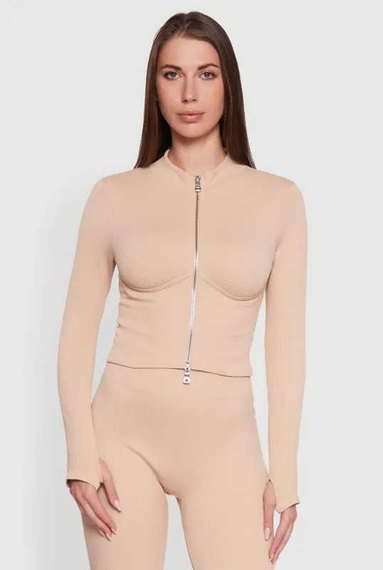 Seamless Ribbed Bustier Detail Cropped Track Jacket sold by Rainbow