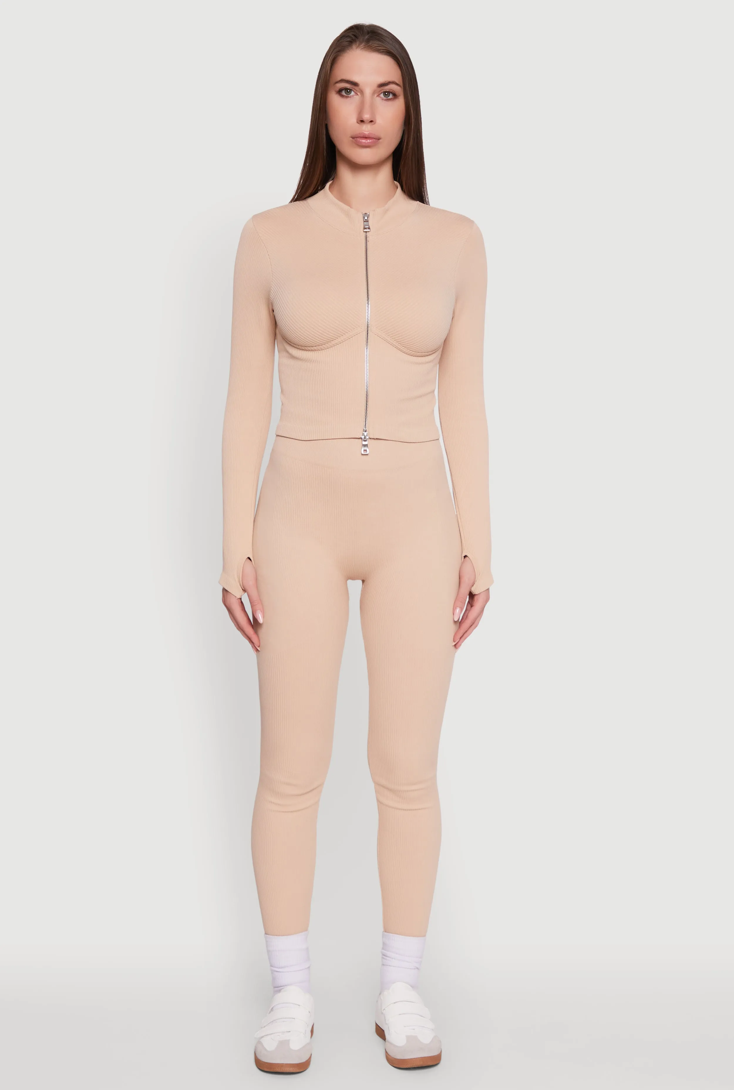 Seamless Ribbed Bustier Detail Cropped Track Jacket sold by Rainbow product image thumbnail 3