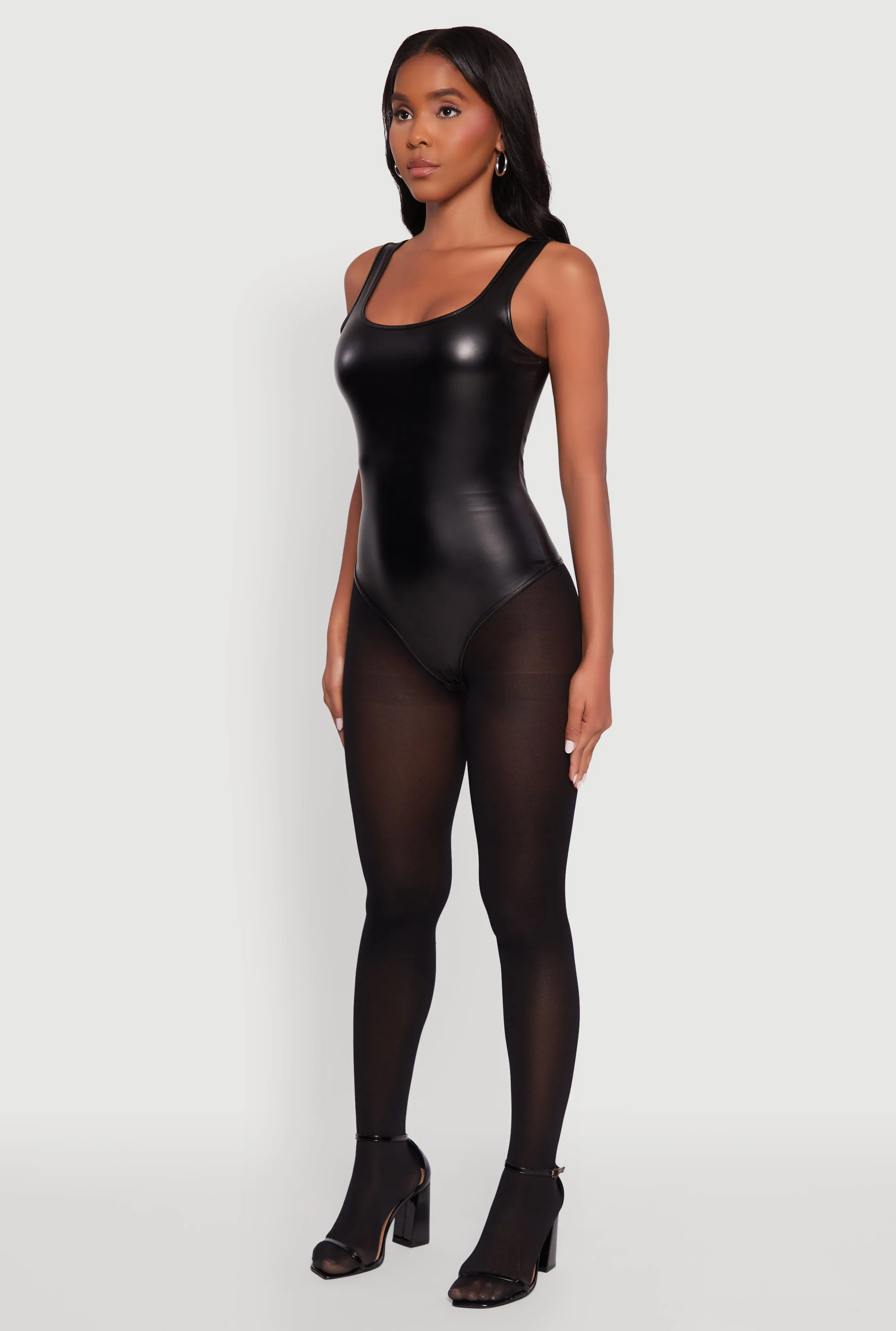 Faux Leather Sleeveless Scoop Neck Bodysuit sold by Rainbow product image thumbnail 5