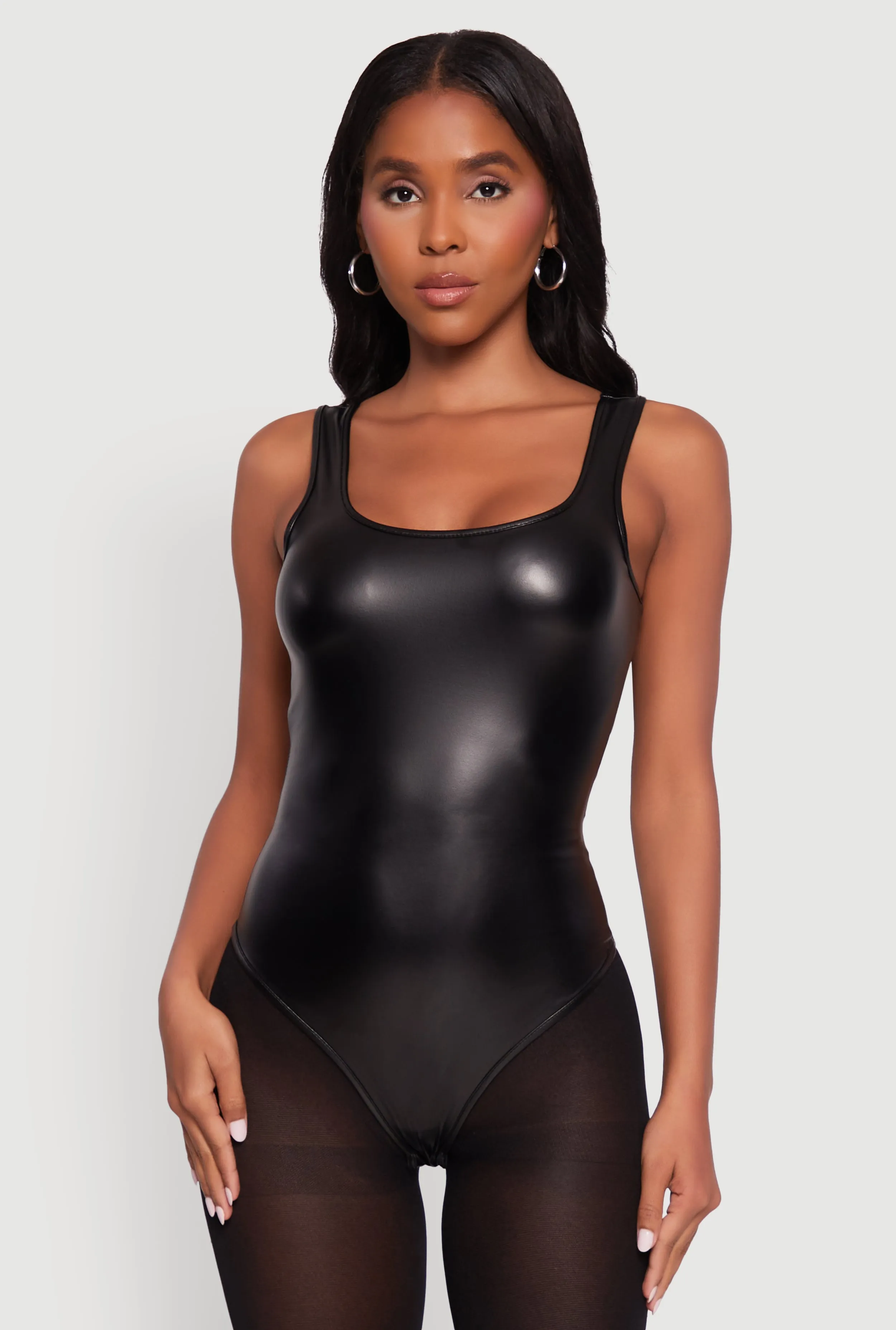 Faux Leather Sleeveless Scoop Neck Bodysuit sold by Rainbow product image thumbnail 2