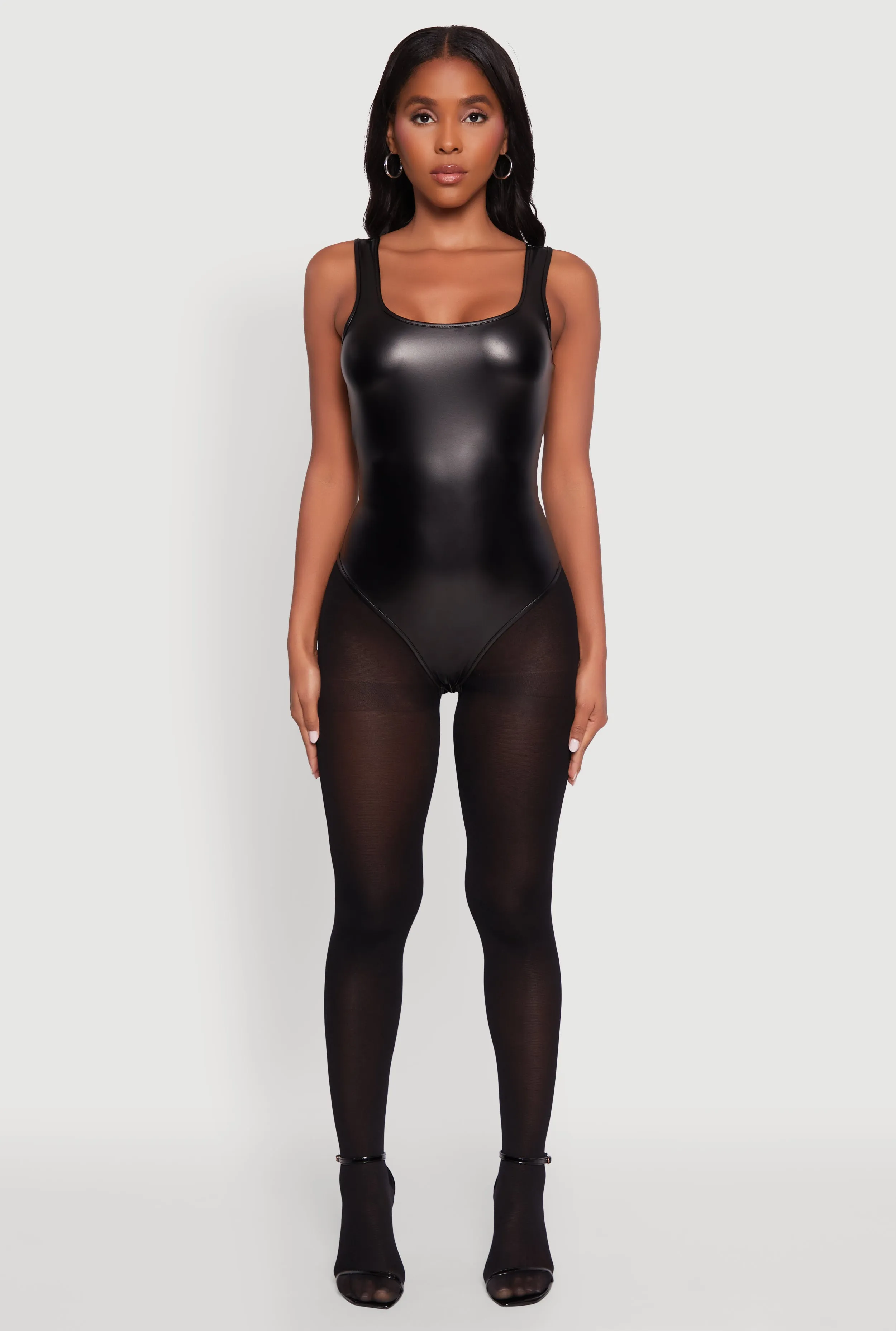 Faux Leather Sleeveless Scoop Neck Bodysuit sold by Rainbow product image thumbnail 3