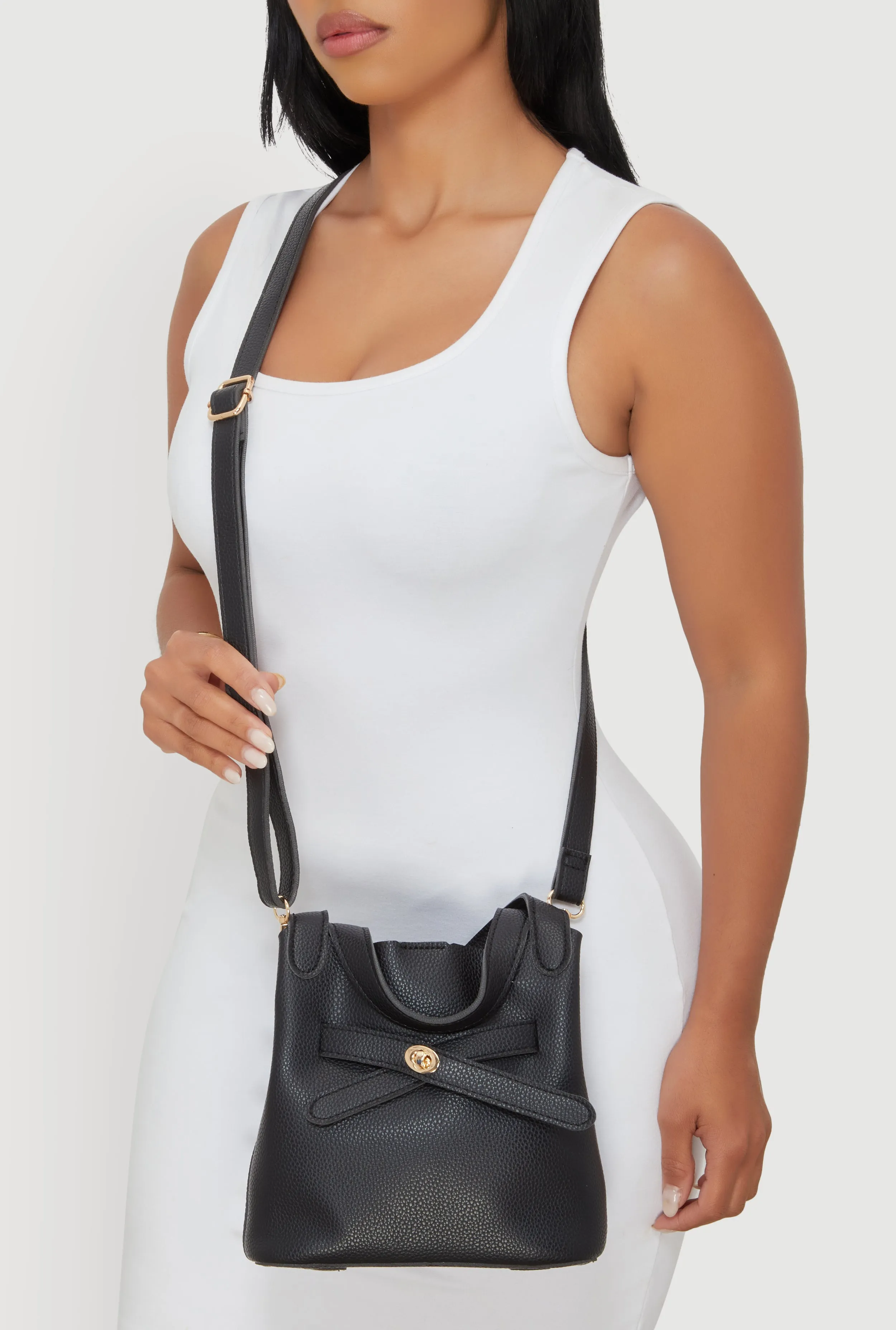 Criss Cross Strap Detail Convertible Bucket Bag sold by Rainbow product image thumbnail 3