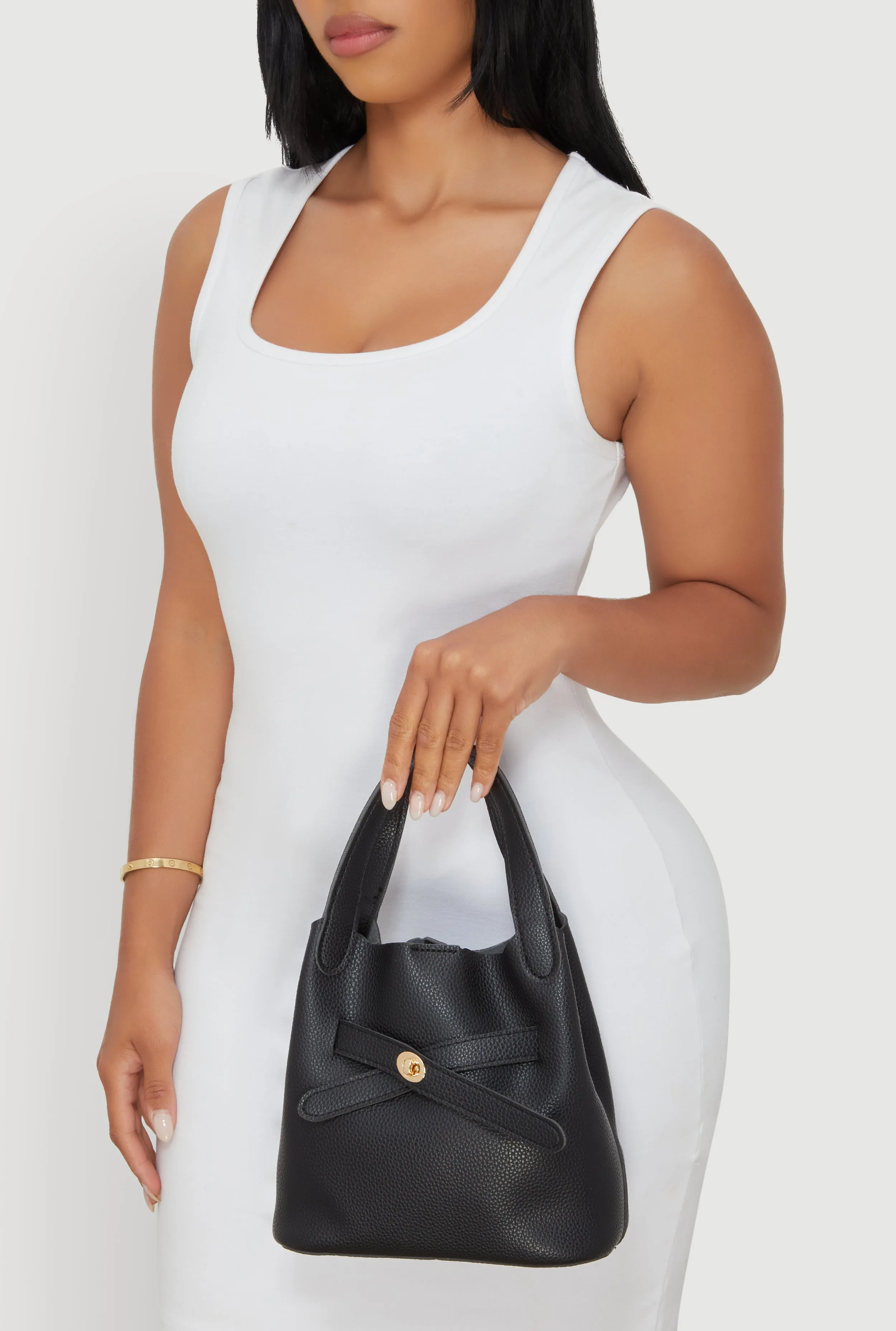 Criss Cross Strap Detail Convertible Bucket Bag sold by Rainbow product image thumbnail 2