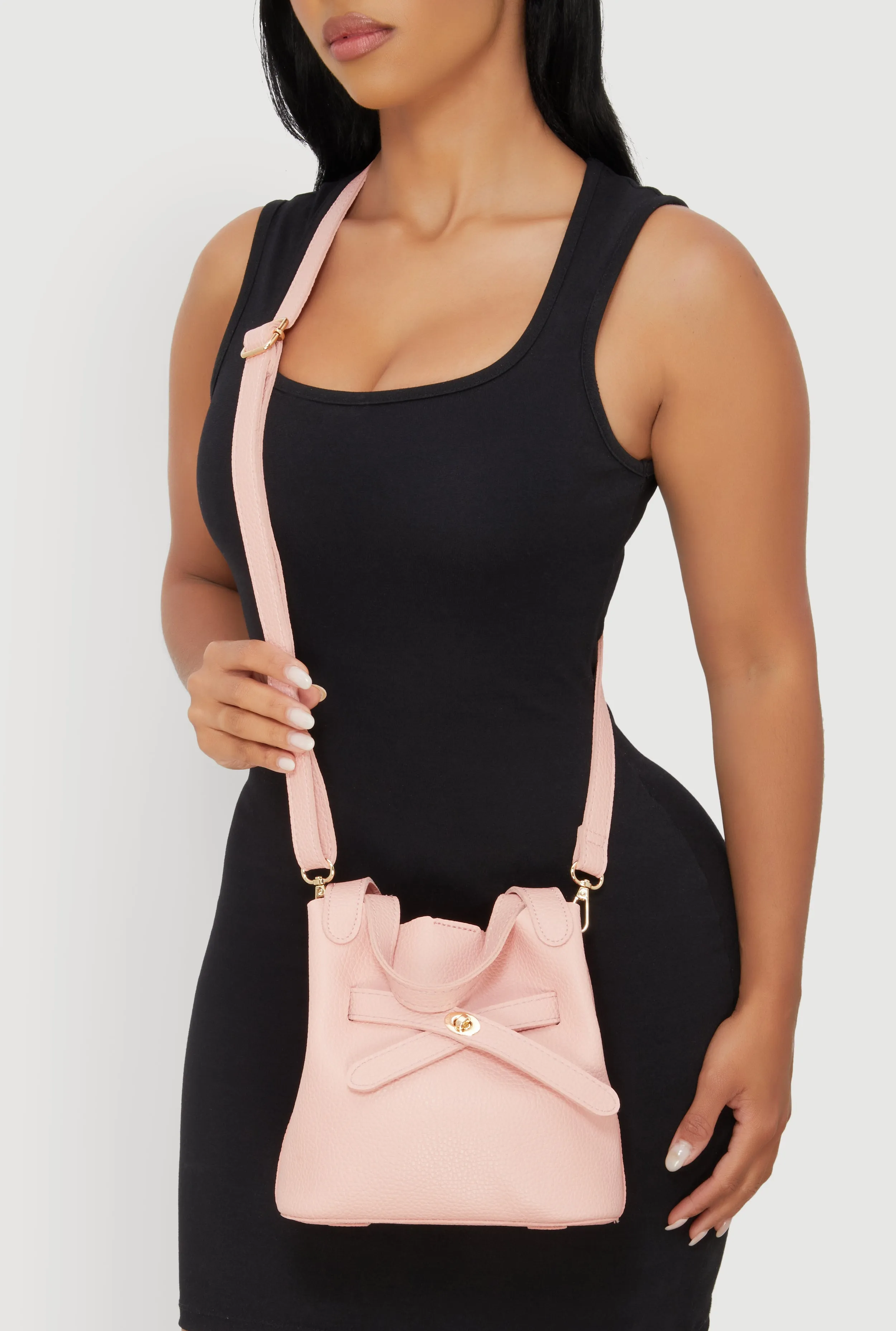 Criss Cross Strap Detail Convertible Bucket Bag sold by Rainbow product image thumbnail 3