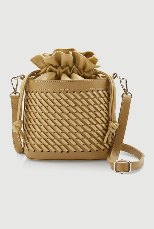 Woven Faux Leather Crossbody Bucket Bag sold by Rainbow
