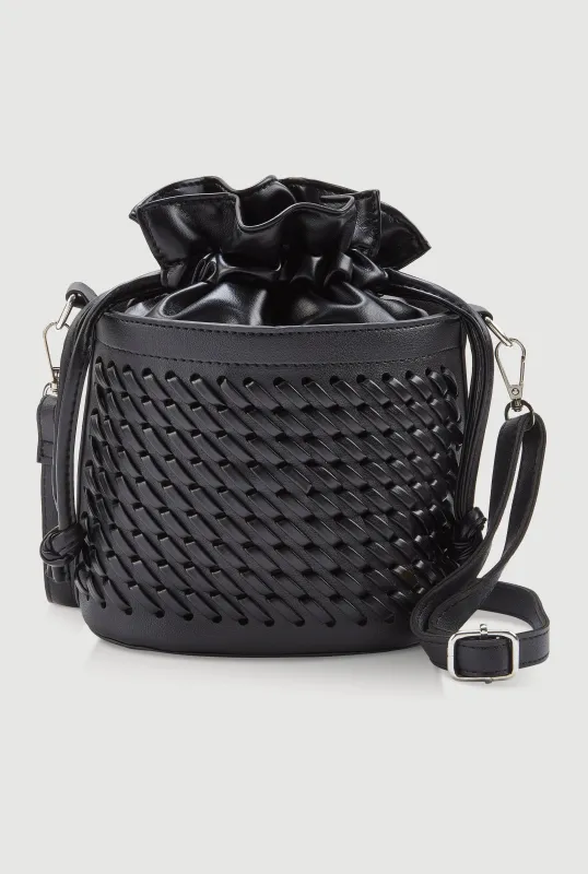Woven Faux Leather Crossbody Bucket Bag sold by Rainbow