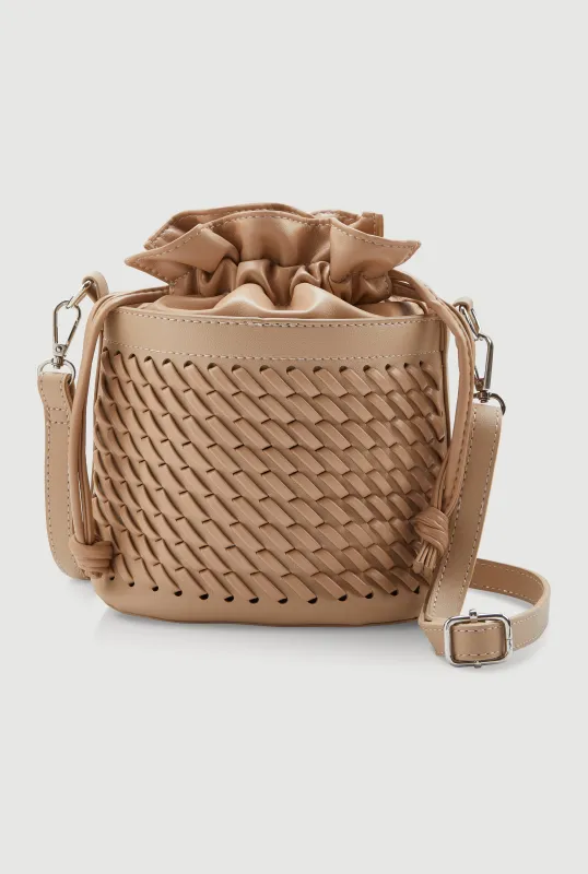 Woven Faux Leather Crossbody Bucket Bag sold by Rainbow