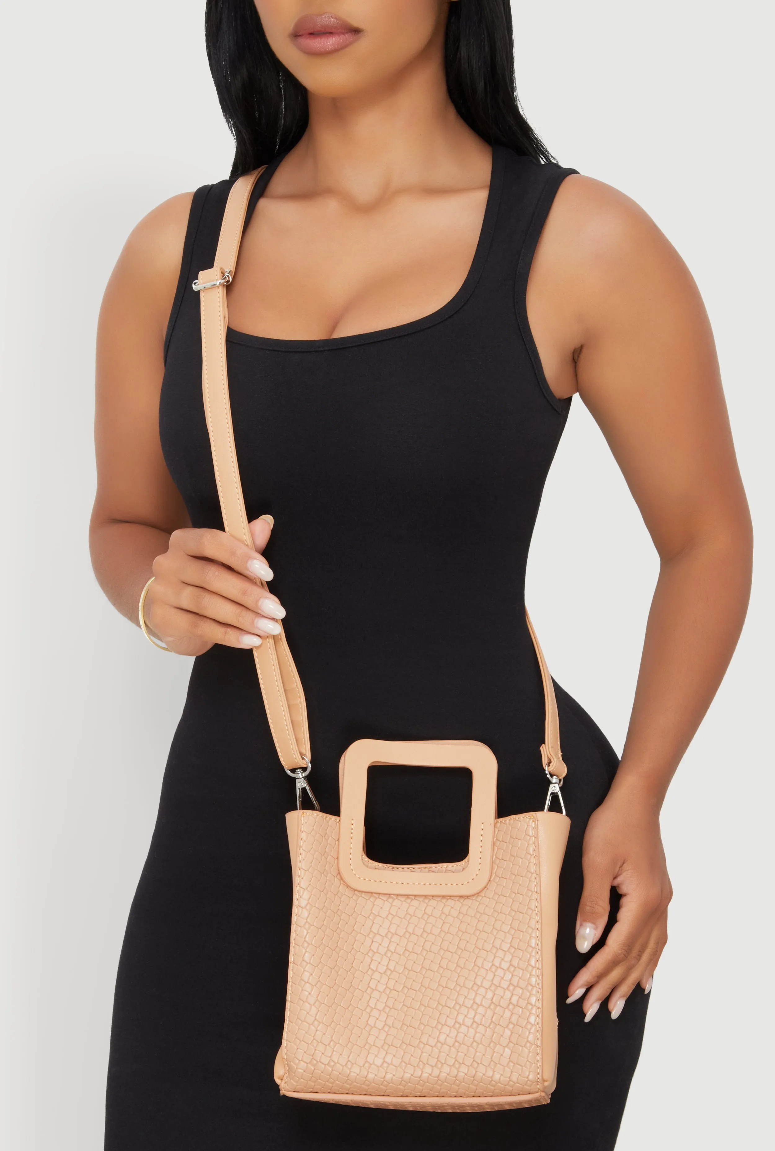 Faux Leather Basketweave Convertible Handbag sold by Rainbow product image thumbnail 3