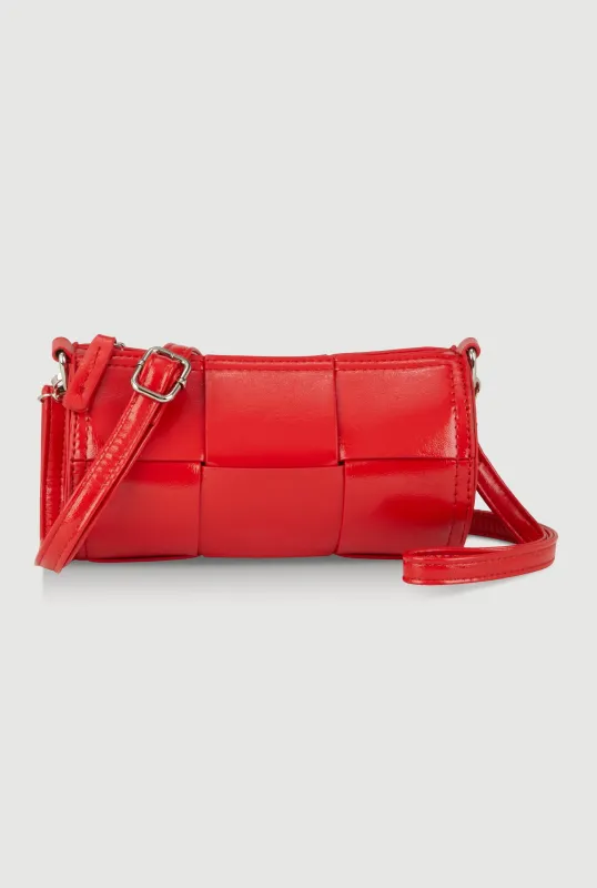 Faux Leather Woven Cylinder Crossbody Bag sold by Rainbow