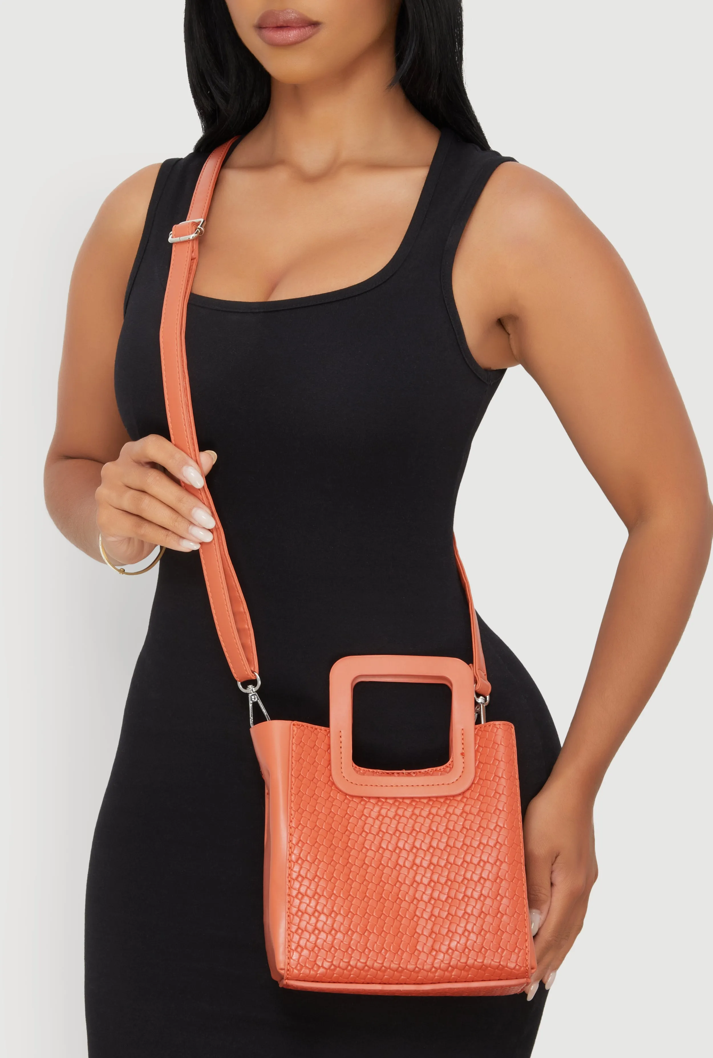 Faux Leather Basketweave Convertible Handbag sold by Rainbow product image thumbnail 3