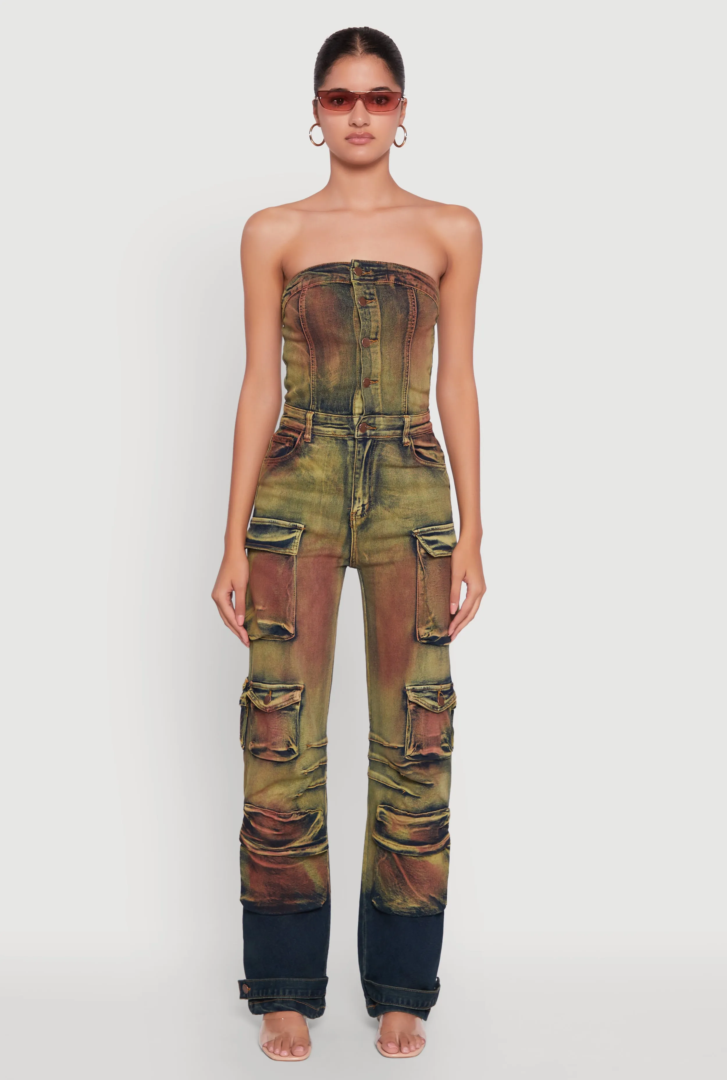 Acid Wash Button Front Tube Utility Jumpsuit sold by Rainbow product image thumbnail 2