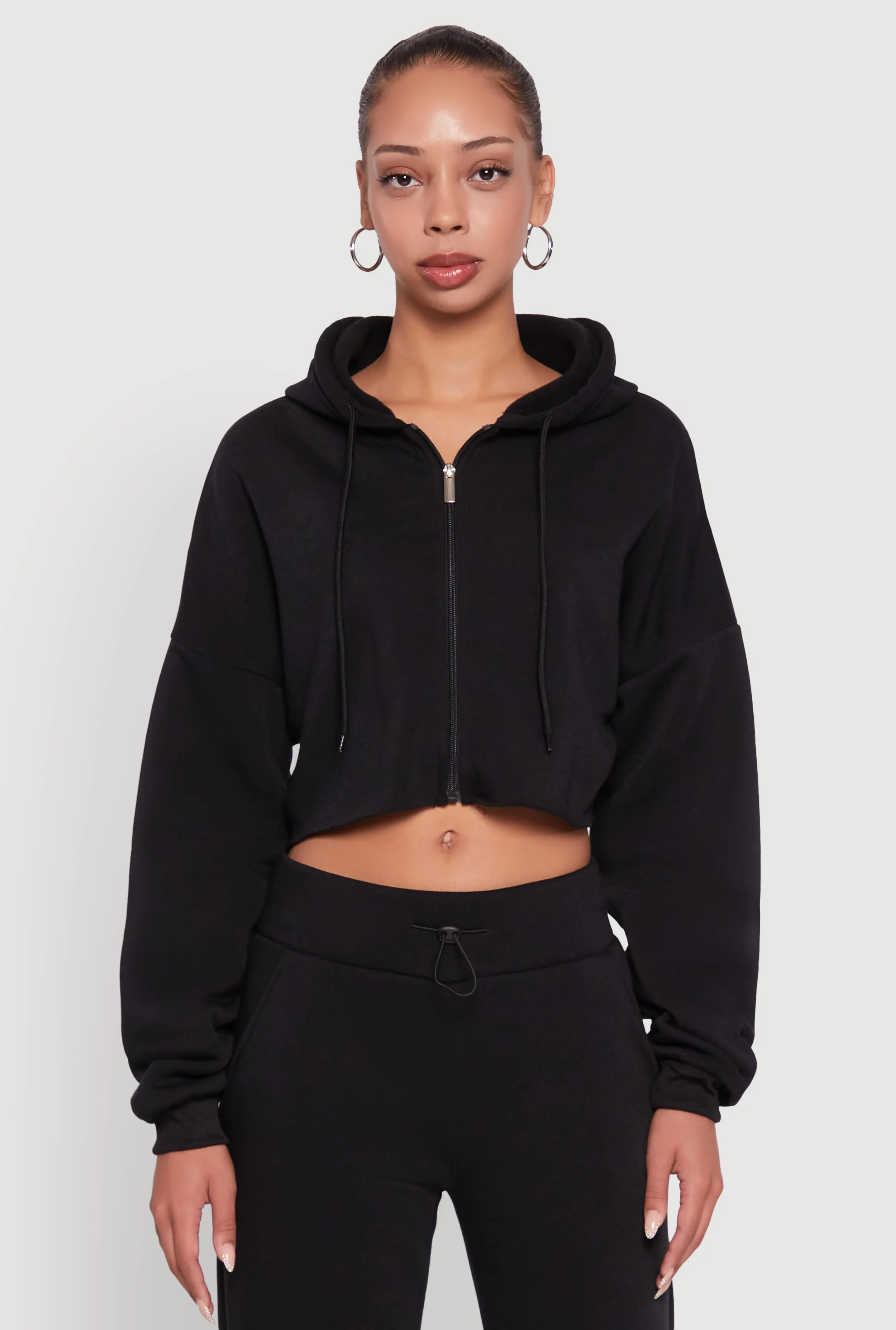 Long Sleeve Zip Front Cropped Hoodie sold by Rainbow