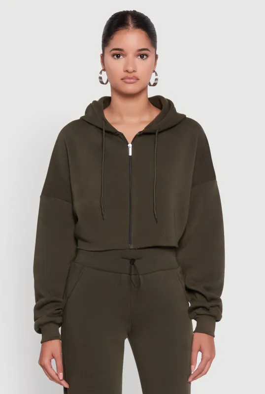 Long Sleeve Zip Front Cropped Hoodie sold by Rainbow