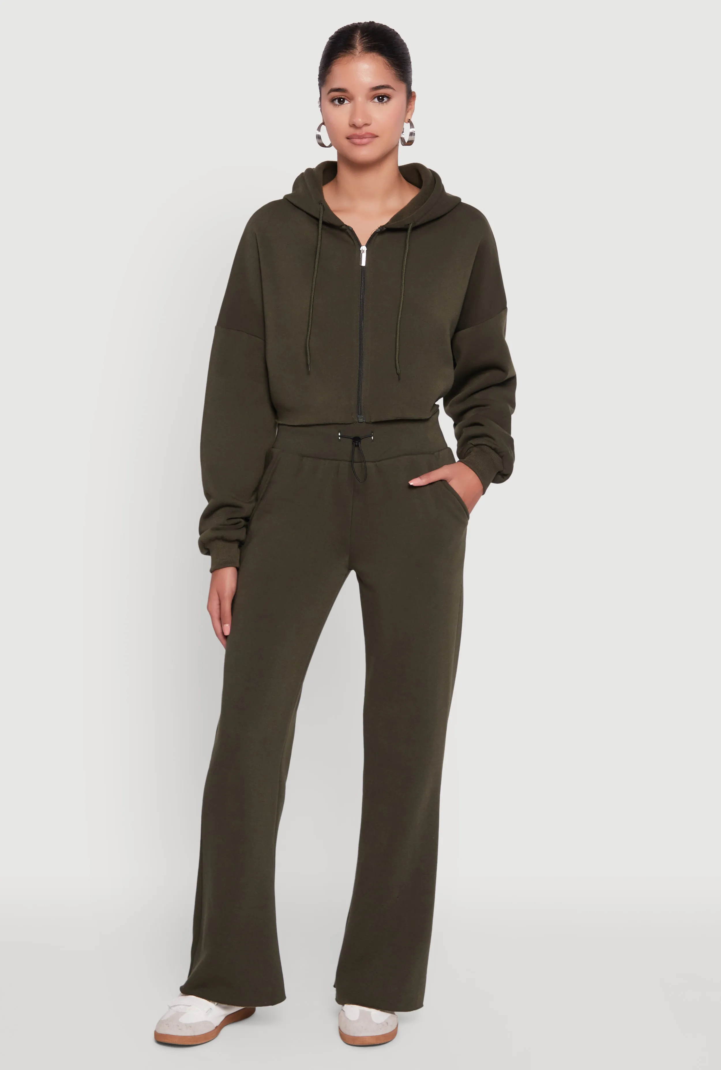 Long Sleeve Zip Front Cropped Hoodie sold by Rainbow product image thumbnail 2