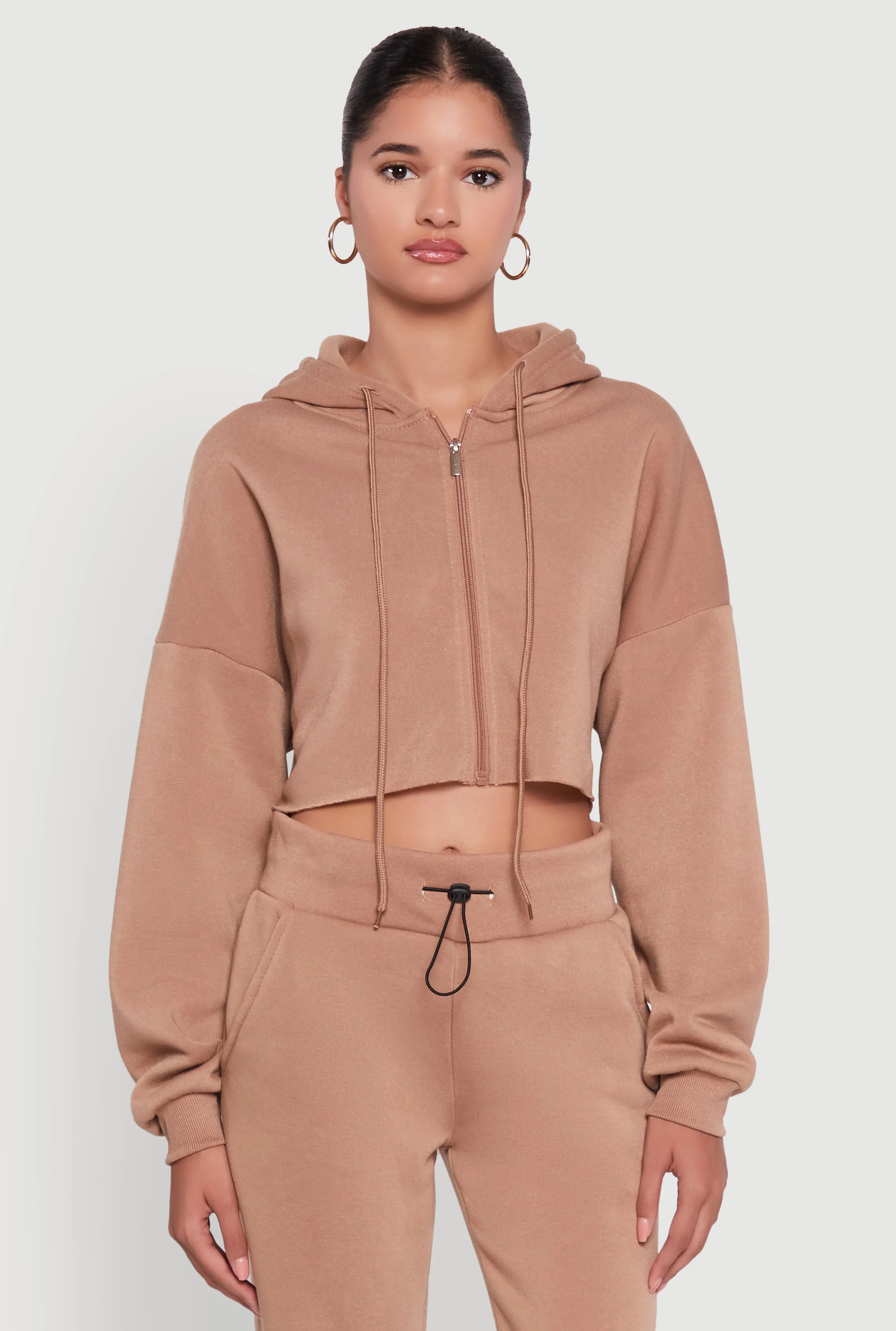 Long Sleeve Zip Front Cropped Hoodie sold by Rainbow