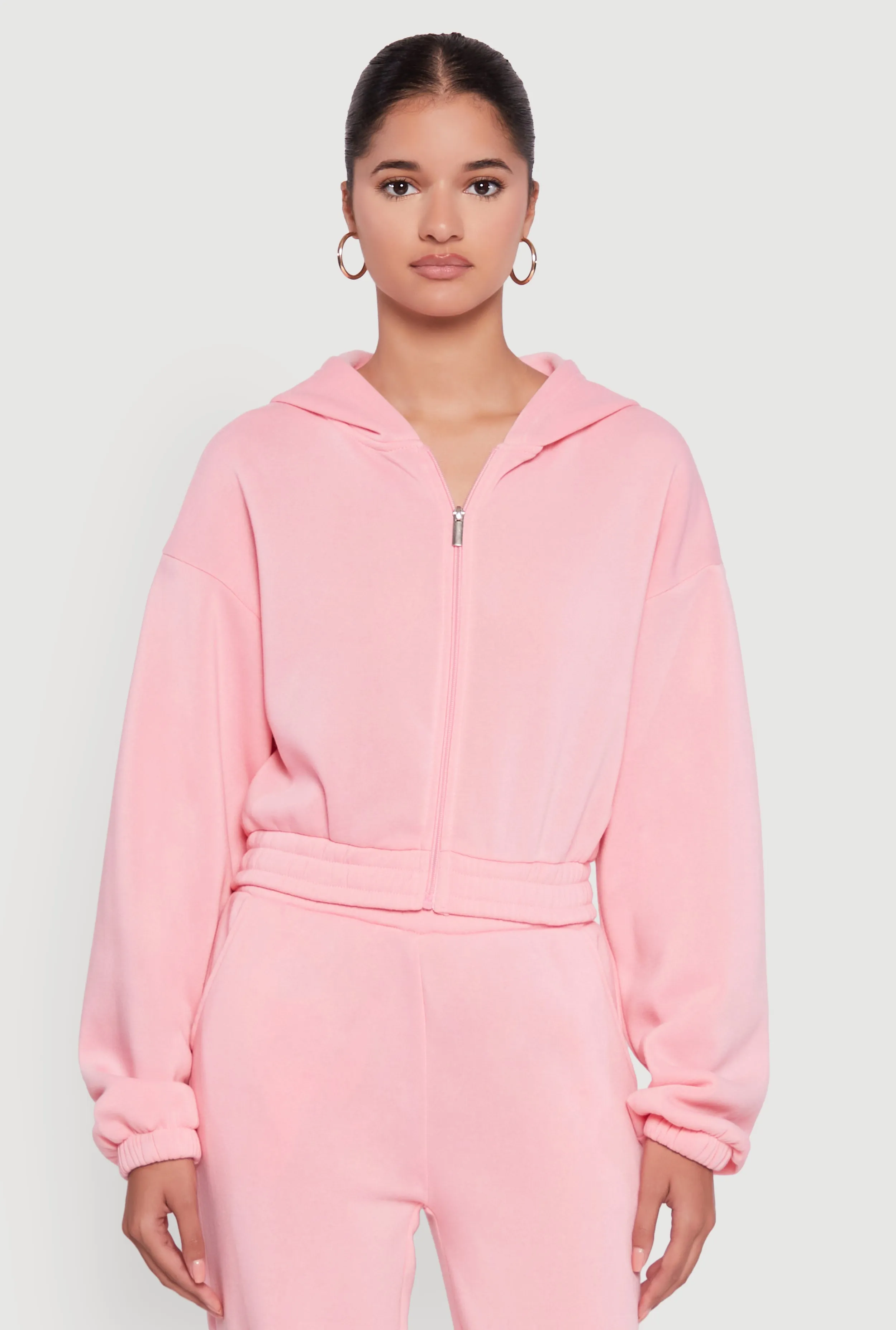 Long Sleeve Zip Front Elastic Hem Hoodie sold by Rainbow