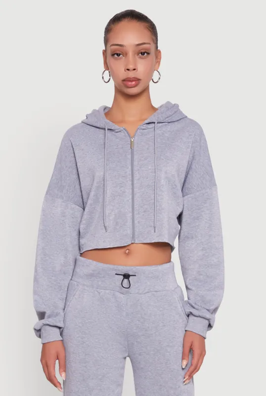 Long Sleeve Zip Front Cropped Hoodie sold by Rainbow