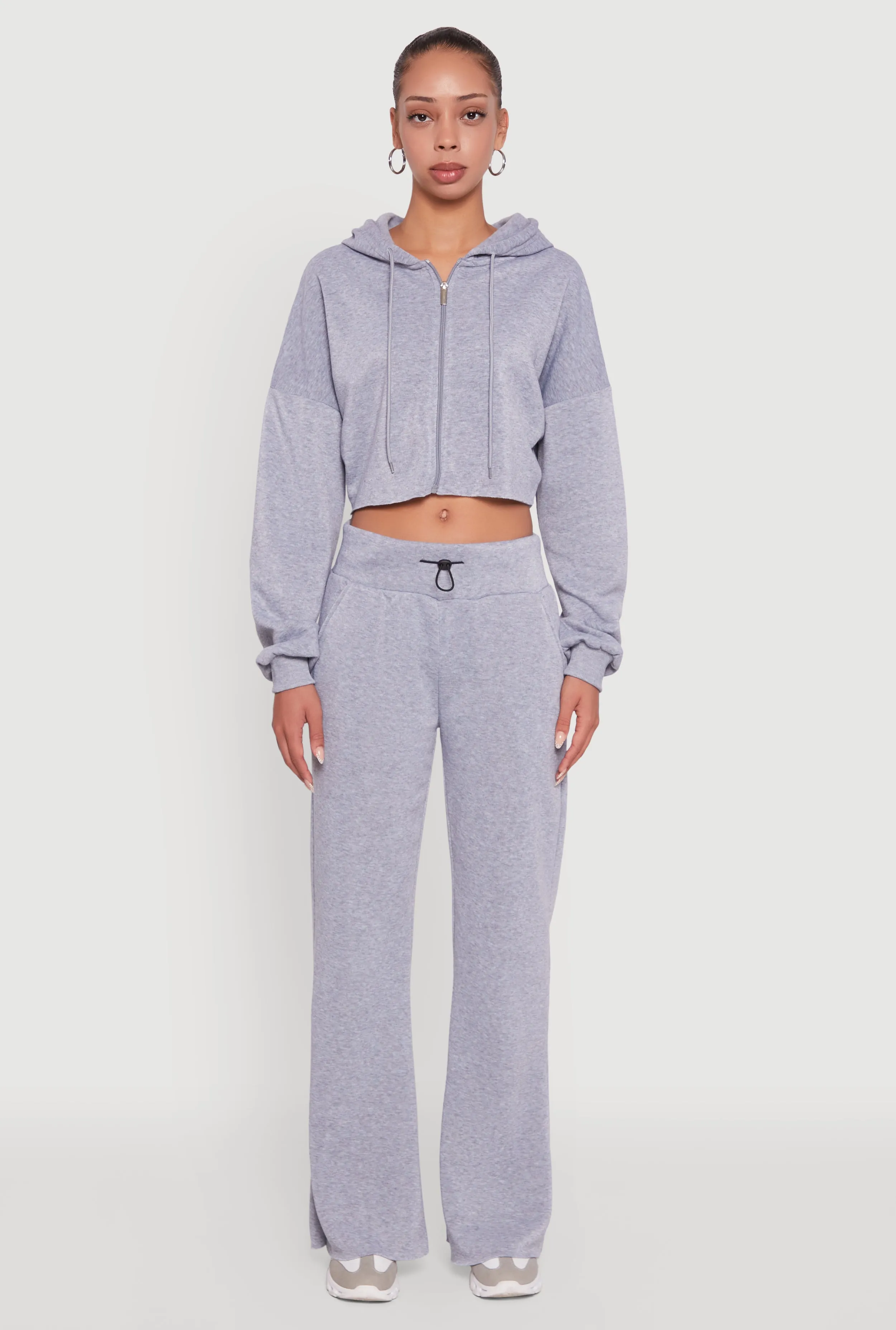 Long Sleeve Zip Front Cropped Hoodie sold by Rainbow product image thumbnail 3