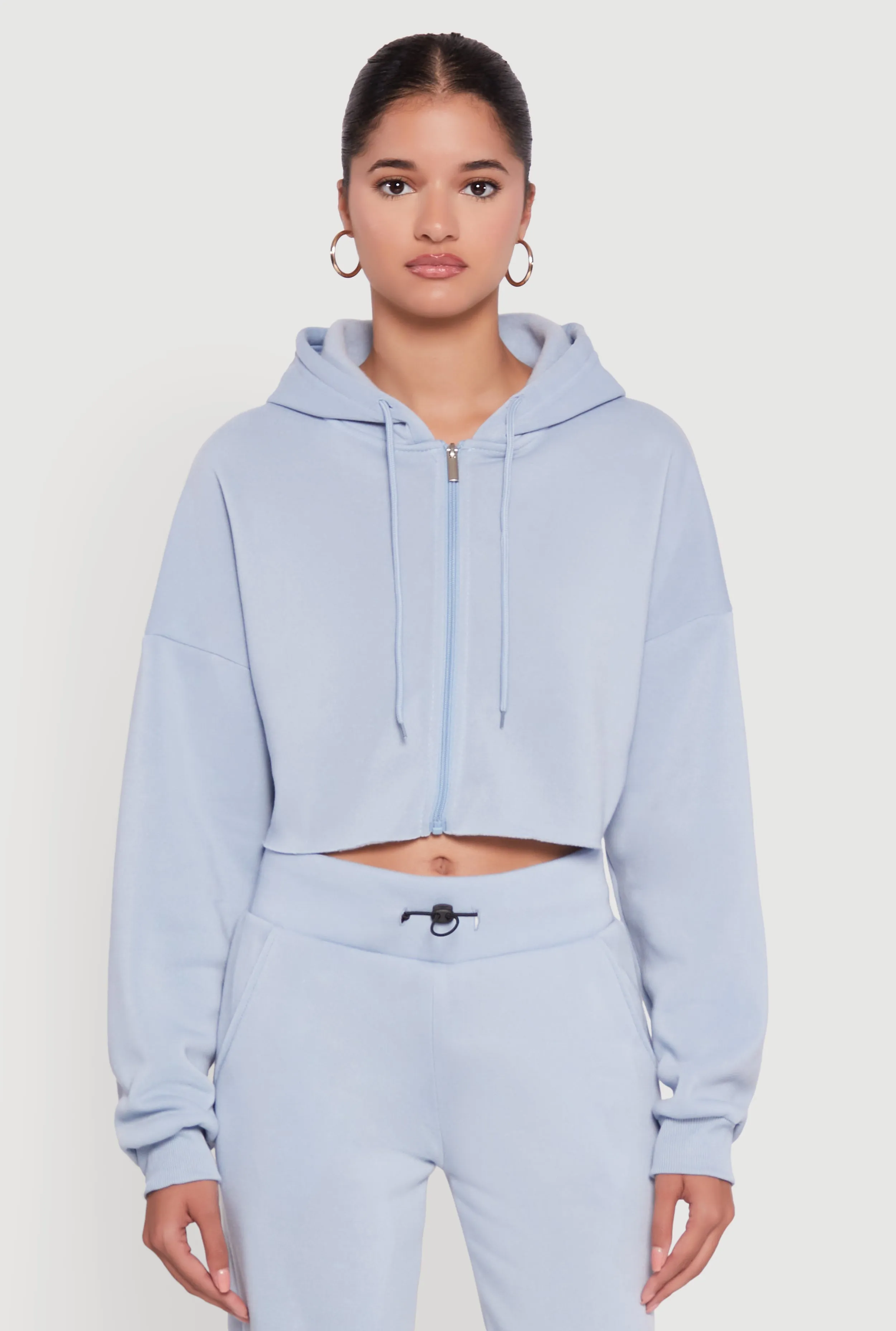 Long Sleeve Zip Front Cropped Hoodie sold by Rainbow