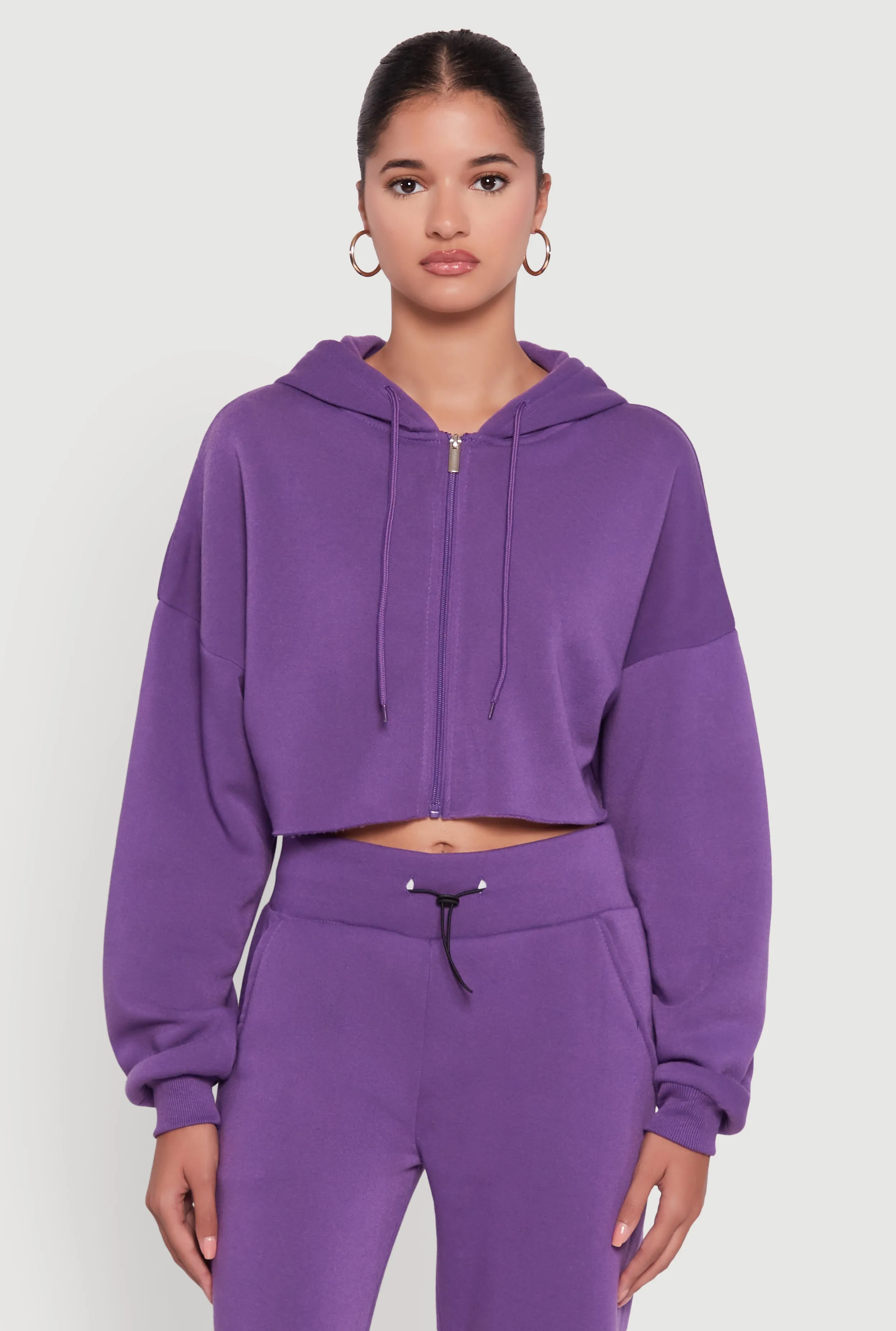Long Sleeve Zip Front Cropped Hoodie sold by Rainbow product image thumbnail 5