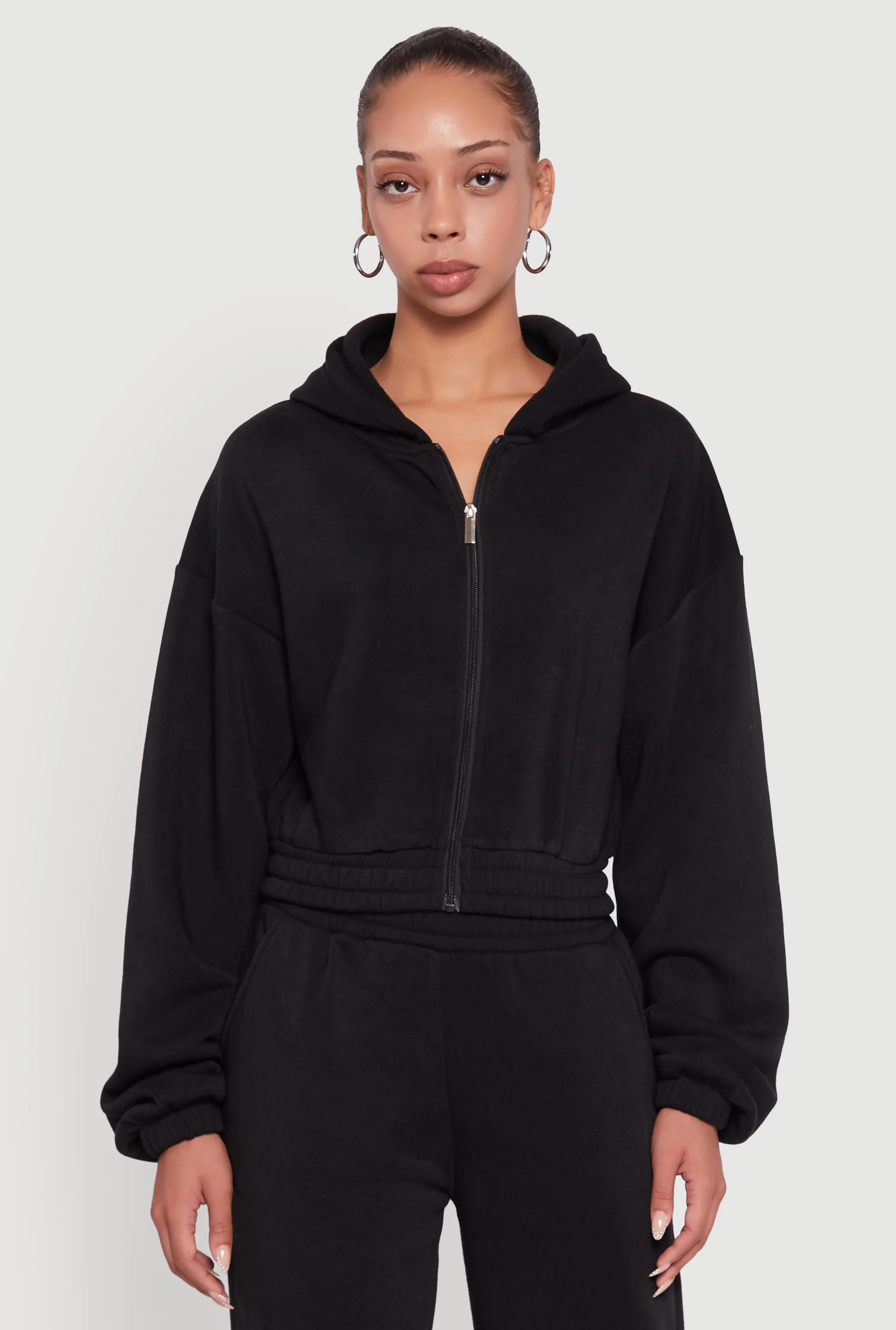 Long Sleeve Zip Front Elastic Hem Hoodie sold by Rainbow