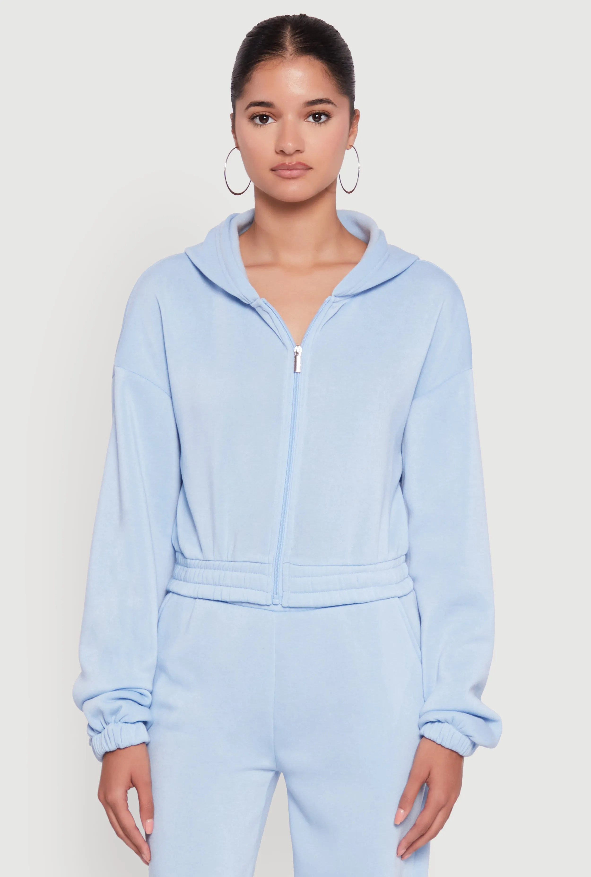 Long Sleeve Zip Front Elastic Hem Hoodie sold by Rainbow