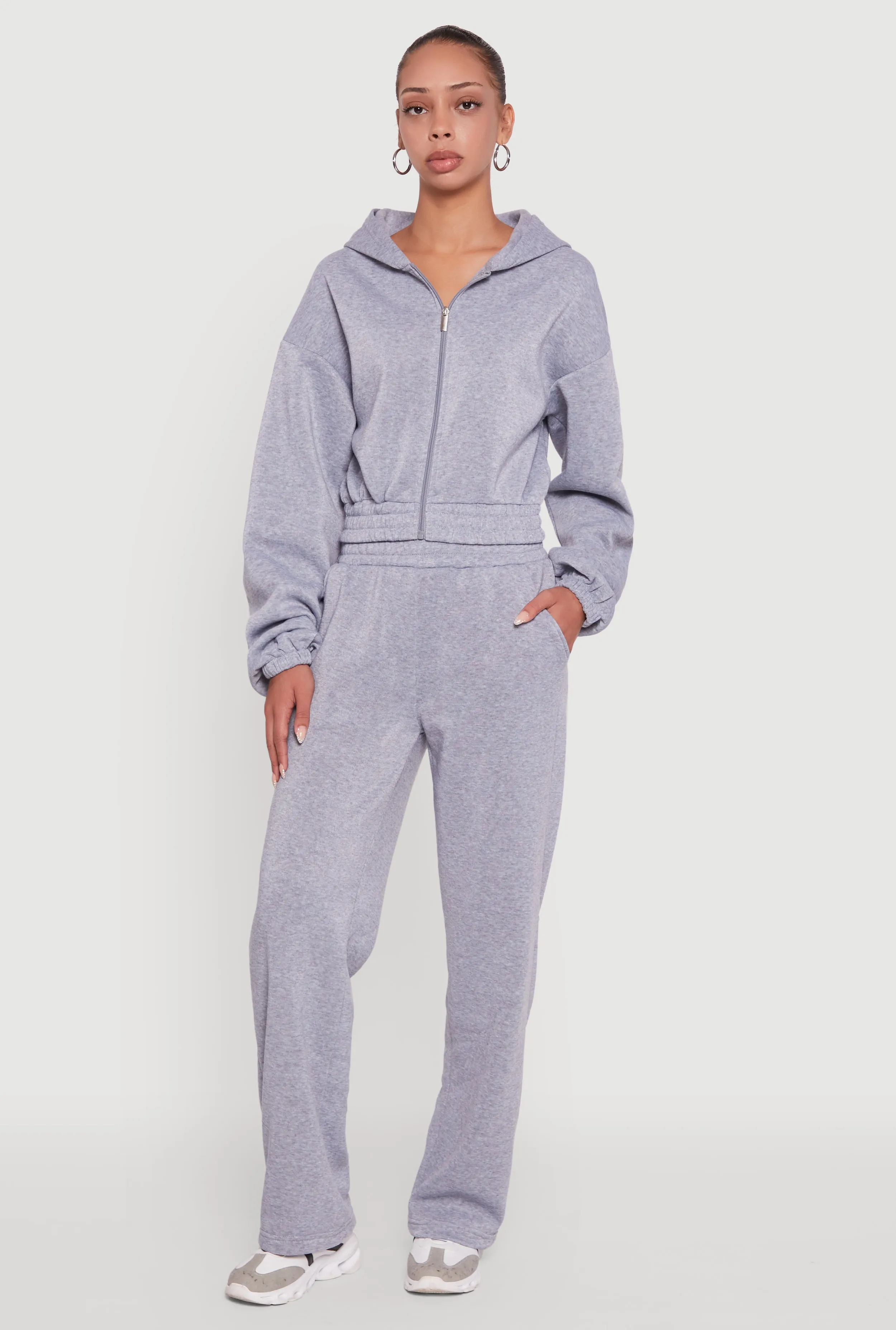 Long Sleeve Zip Front Elastic Hem Hoodie sold by Rainbow product image thumbnail 2