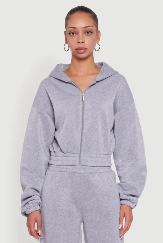 Long Sleeve Zip Front Elastic Hem Hoodie sold by Rainbow