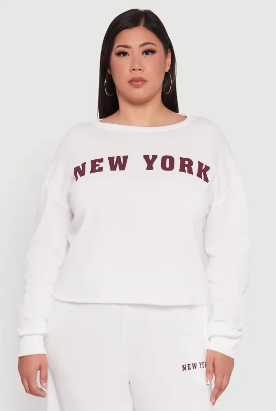 Plus Size New York Graphic Raw Hem Sweatshirt sold by Rainbow