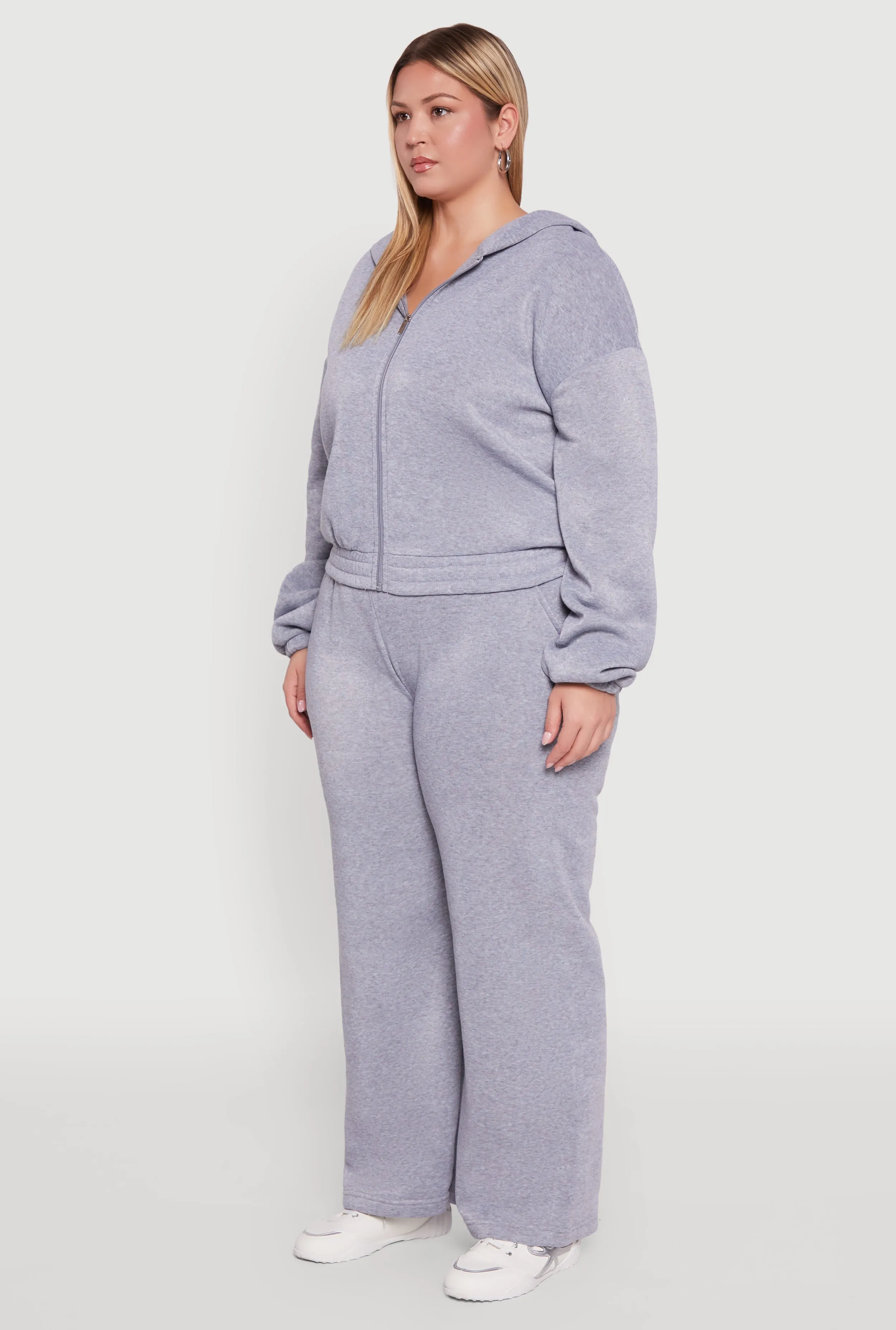 Plus Size Long Sleeve Zip Front Elastic Hem Hoodie sold by Rainbow product image thumbnail 5