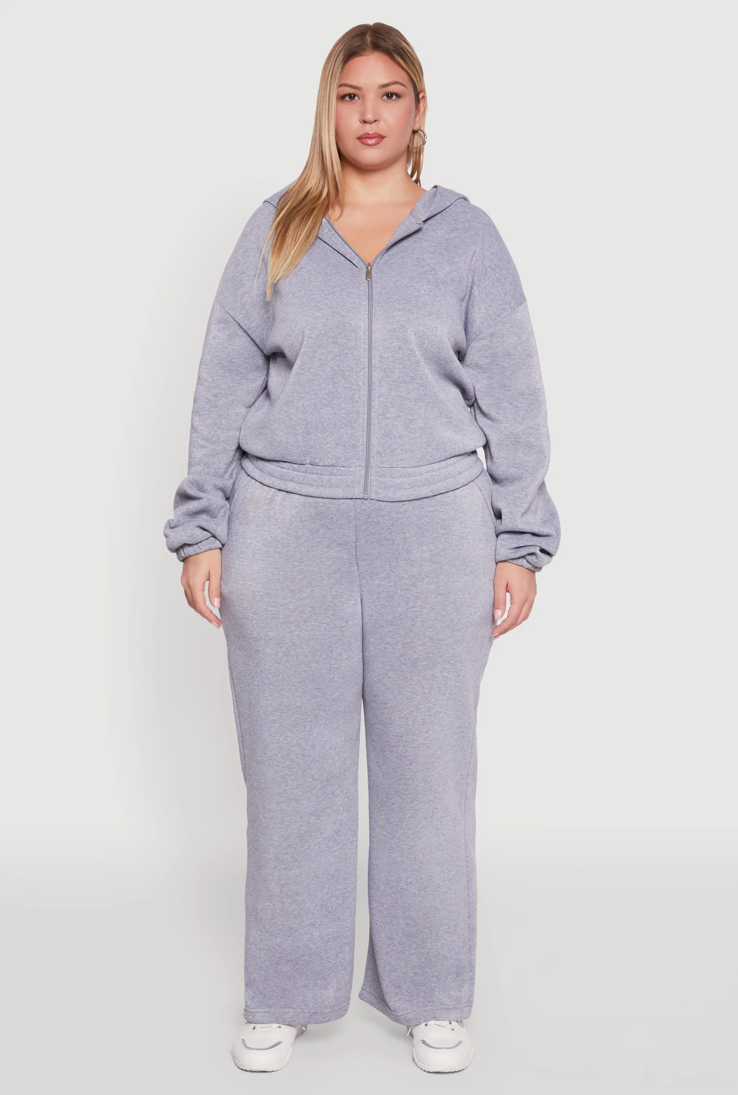 Plus Size Long Sleeve Zip Front Elastic Hem Hoodie sold by Rainbow product image thumbnail 3