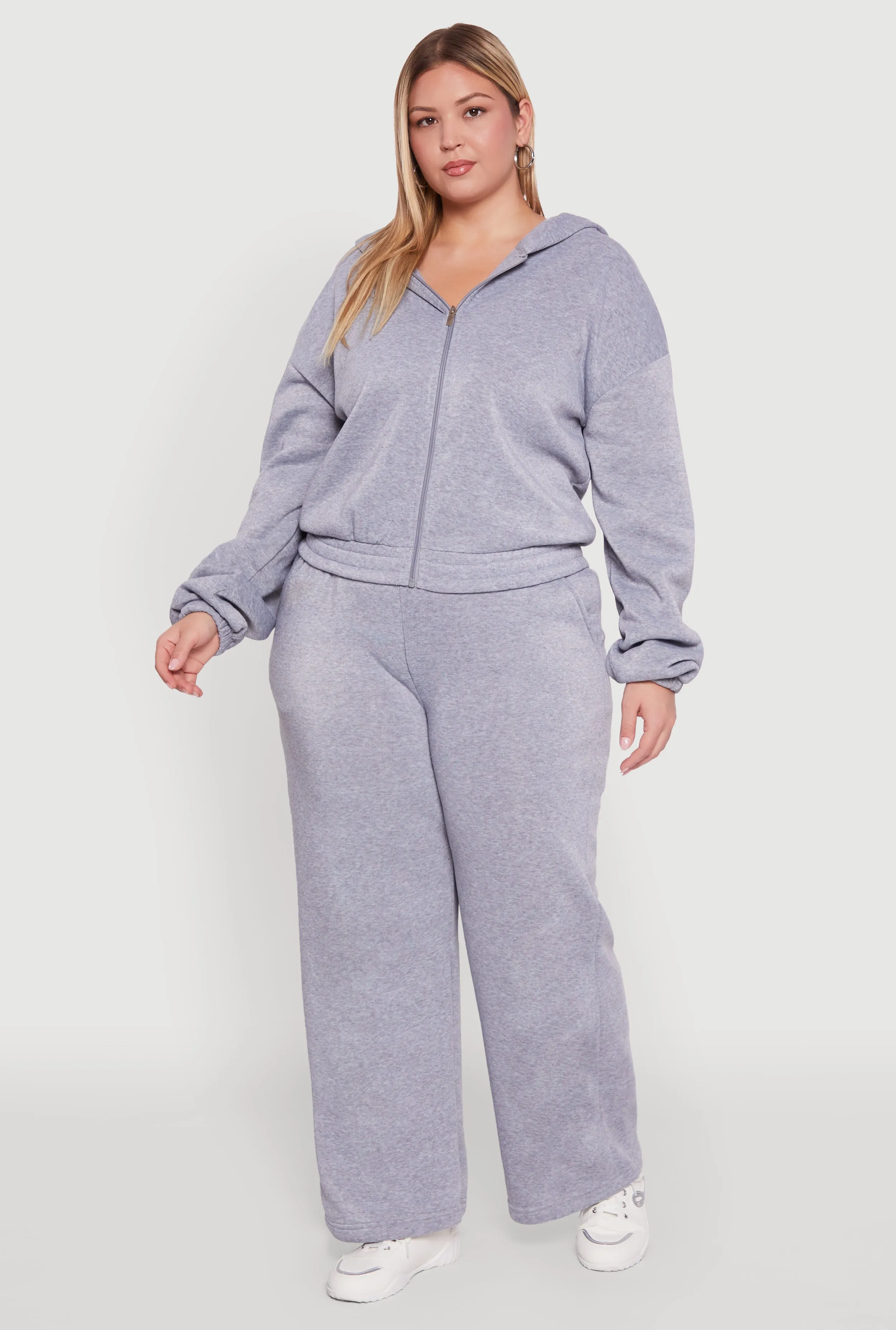 Plus Size Long Sleeve Zip Front Elastic Hem Hoodie sold by Rainbow product image thumbnail 2