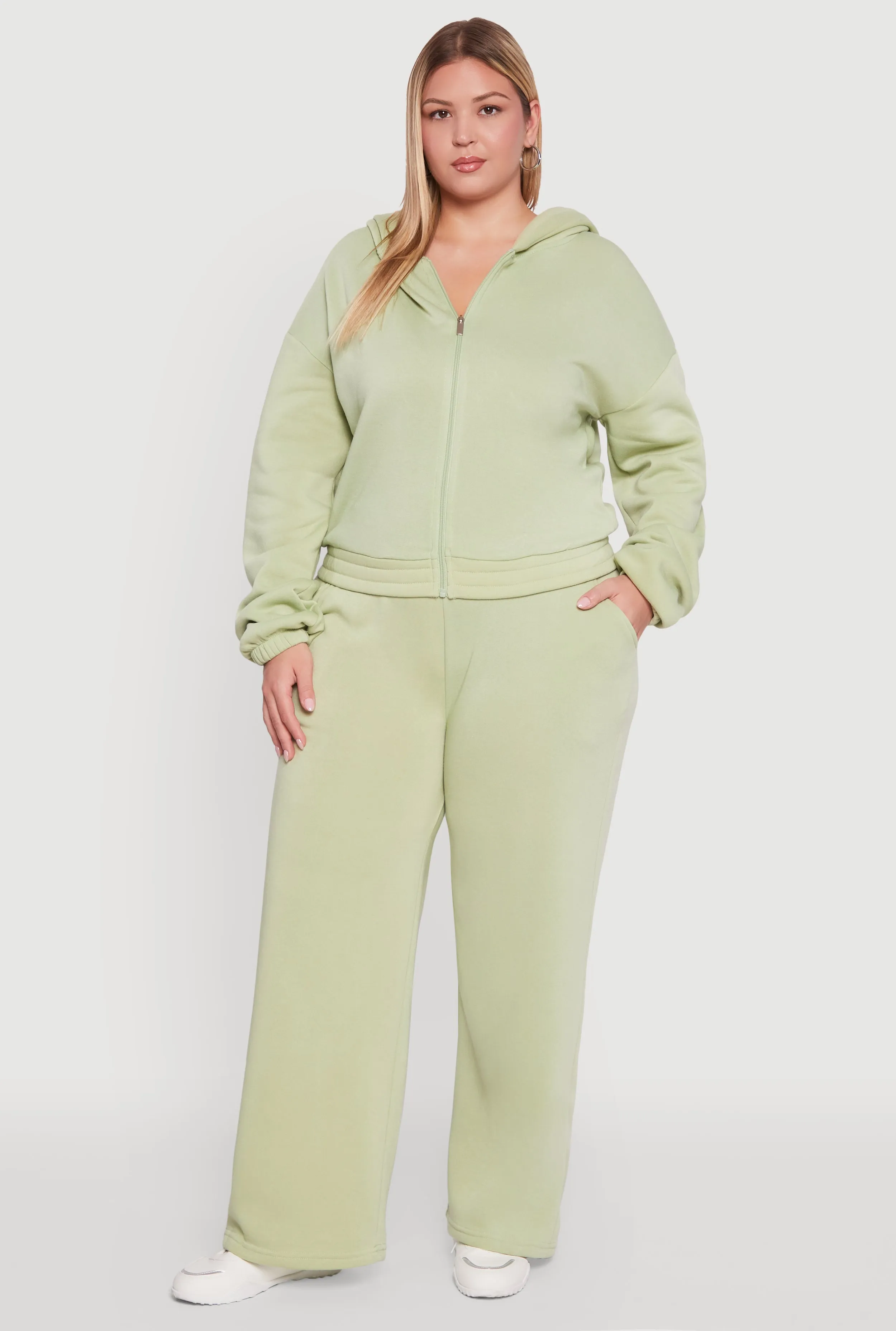 Plus Size Long Sleeve Zip Front Elastic Hem Hoodie sold by Rainbow product image thumbnail 2