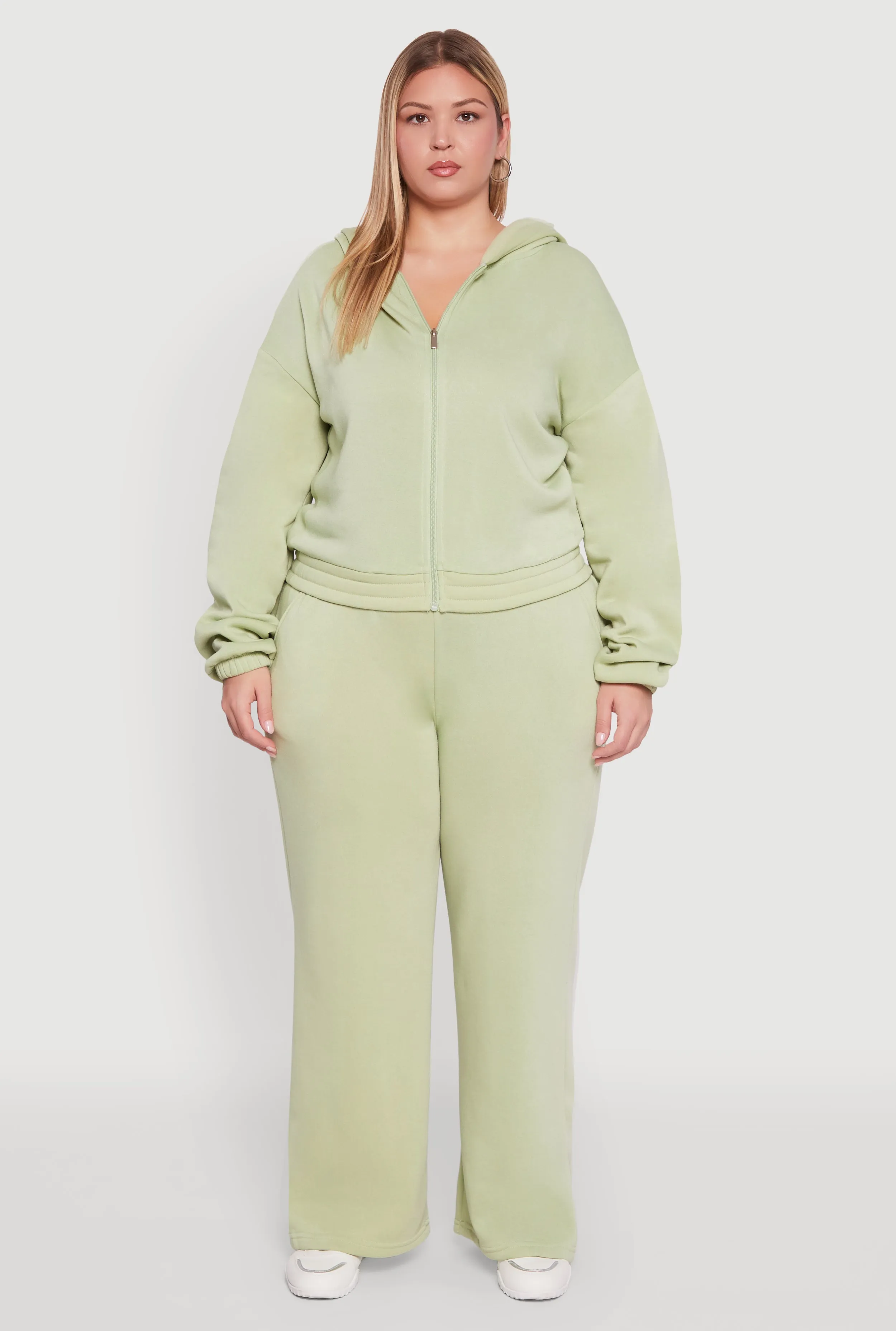 Plus Size Long Sleeve Zip Front Elastic Hem Hoodie sold by Rainbow product image thumbnail 3