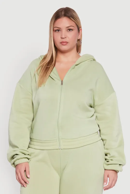 Plus Size Long Sleeve Zip Front Elastic Hem Hoodie sold by Rainbow